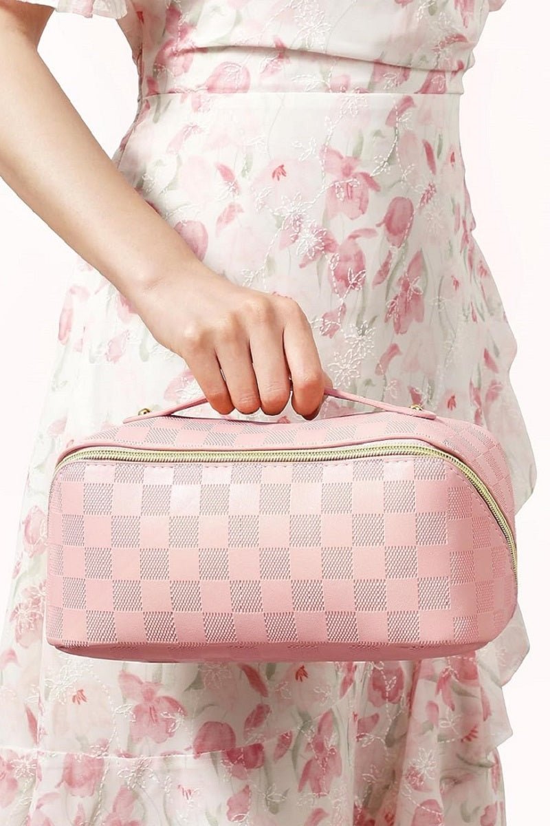Checkered Cosmetic Makeup Bag Travel Case - Lavender Hills BeautyLavender Hills BeautyU-252-BLK