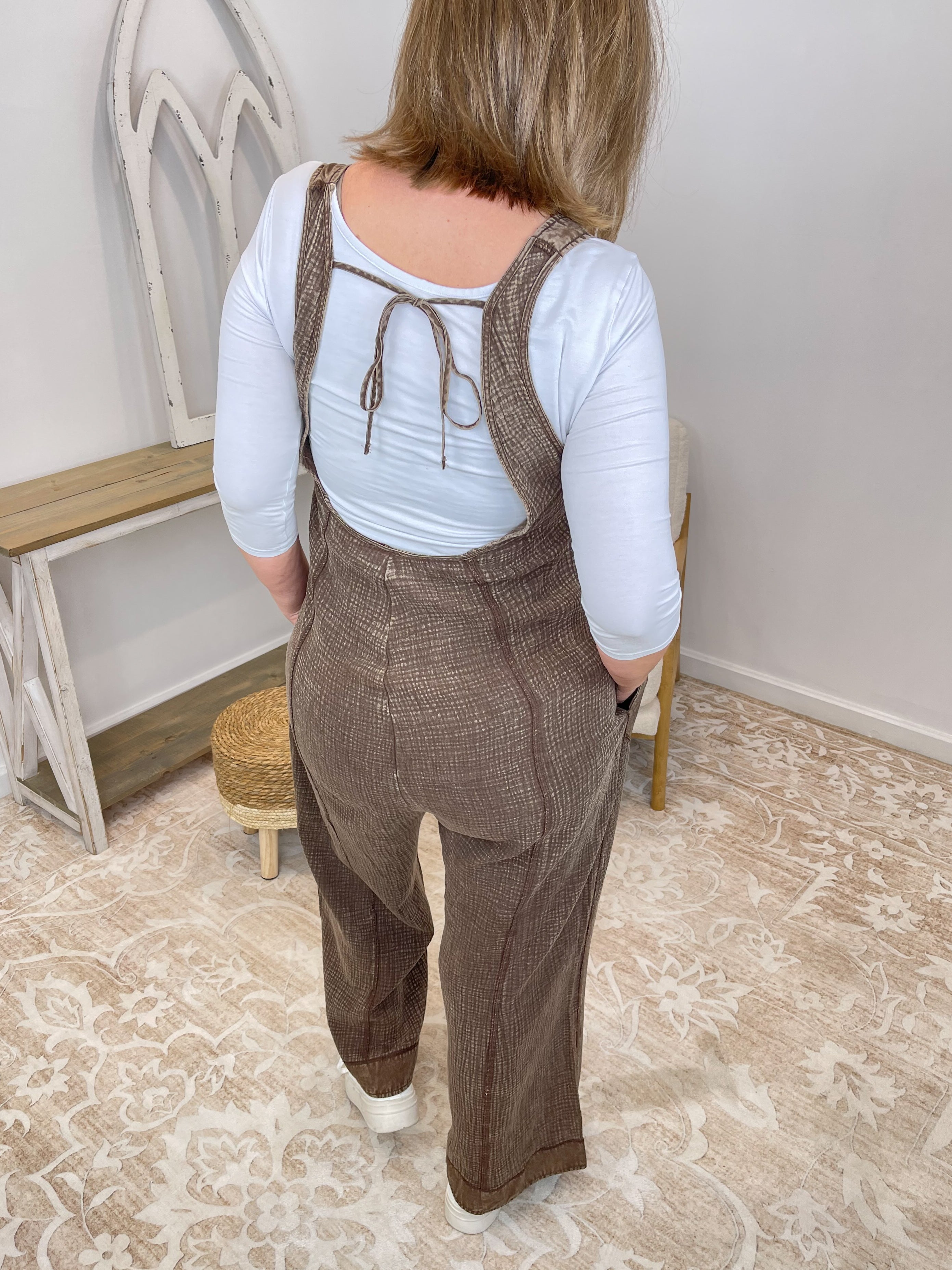 Chocolate Washed Double Gauze Wide-Leg Overalls