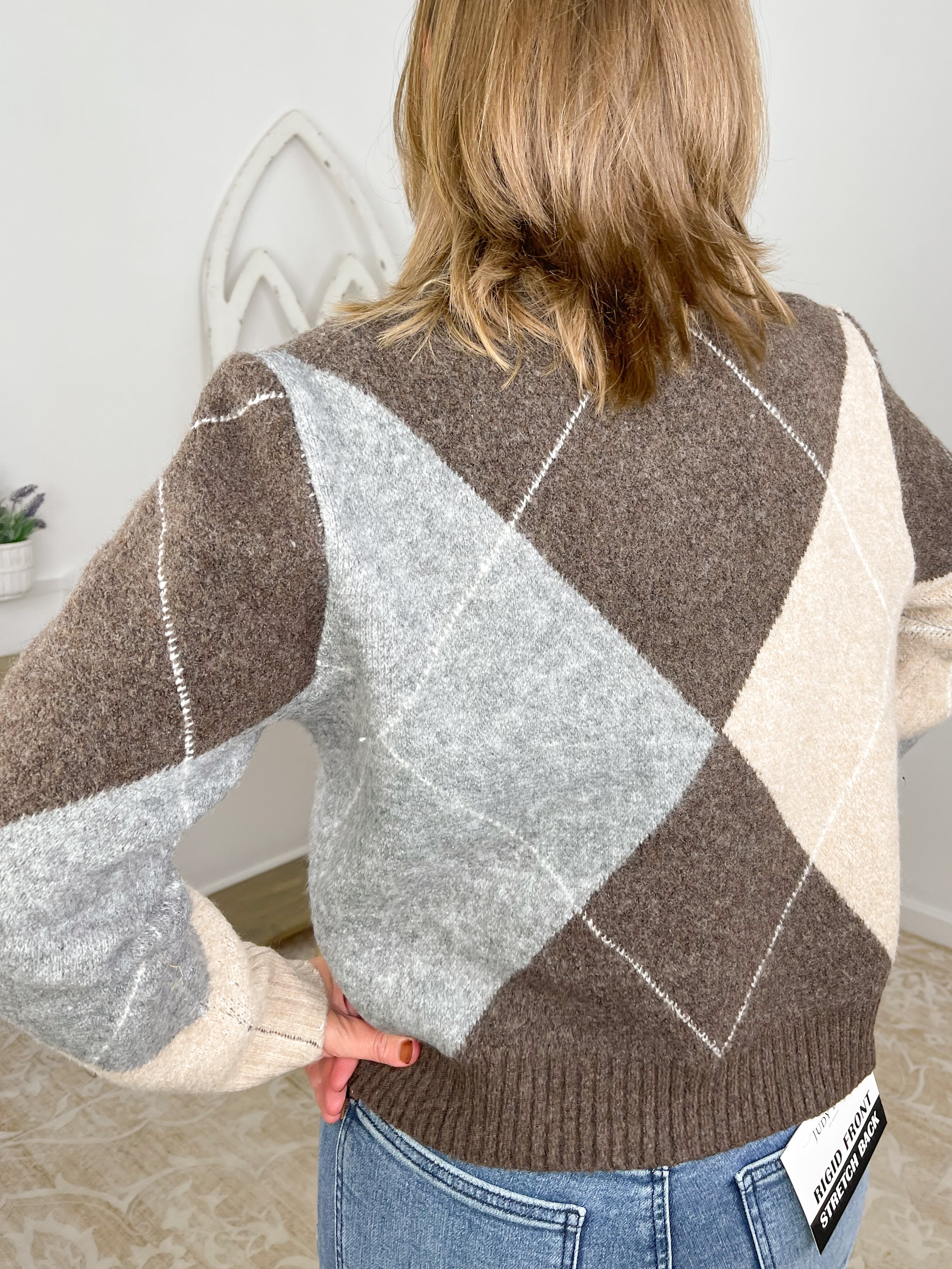 Classic Argyle Zip-Up Knit Cardigan – Earth Tones