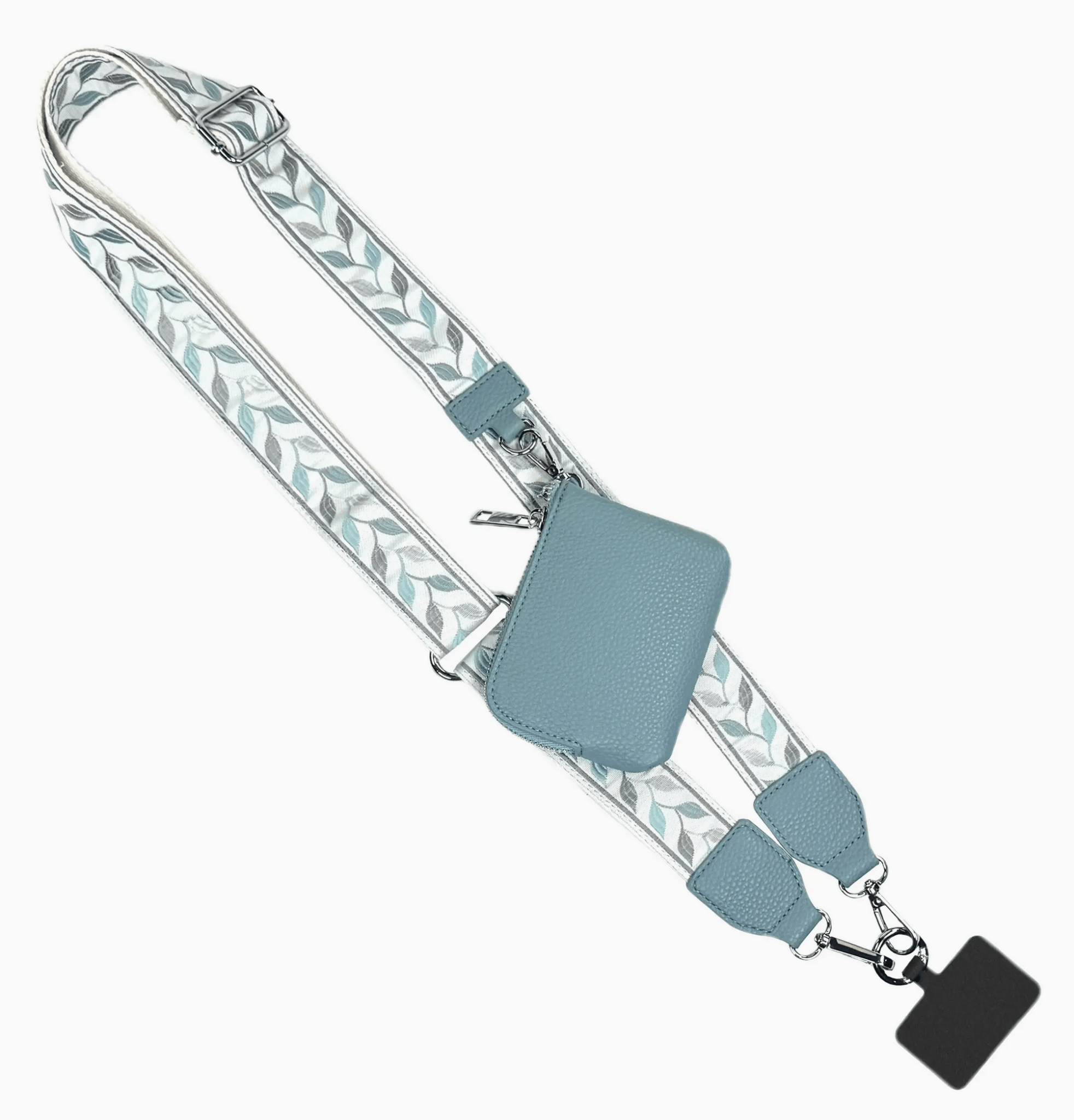 3 - in - 1 Clip & Go Crossbody Phone Strap with RFID Leaf Pattern - Teal & Grey - Lavender Hills BeautySave The GirlsCG-1100GL