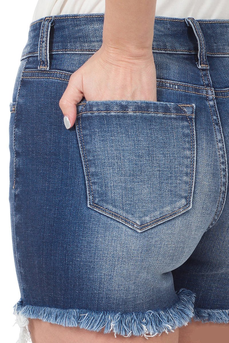 Essential Mid - Rise Raw Hem Denim Shorts | Stretch Frayed Cut - Offs - Lavender Hills BeautyZenanaDOP-1588MM-S