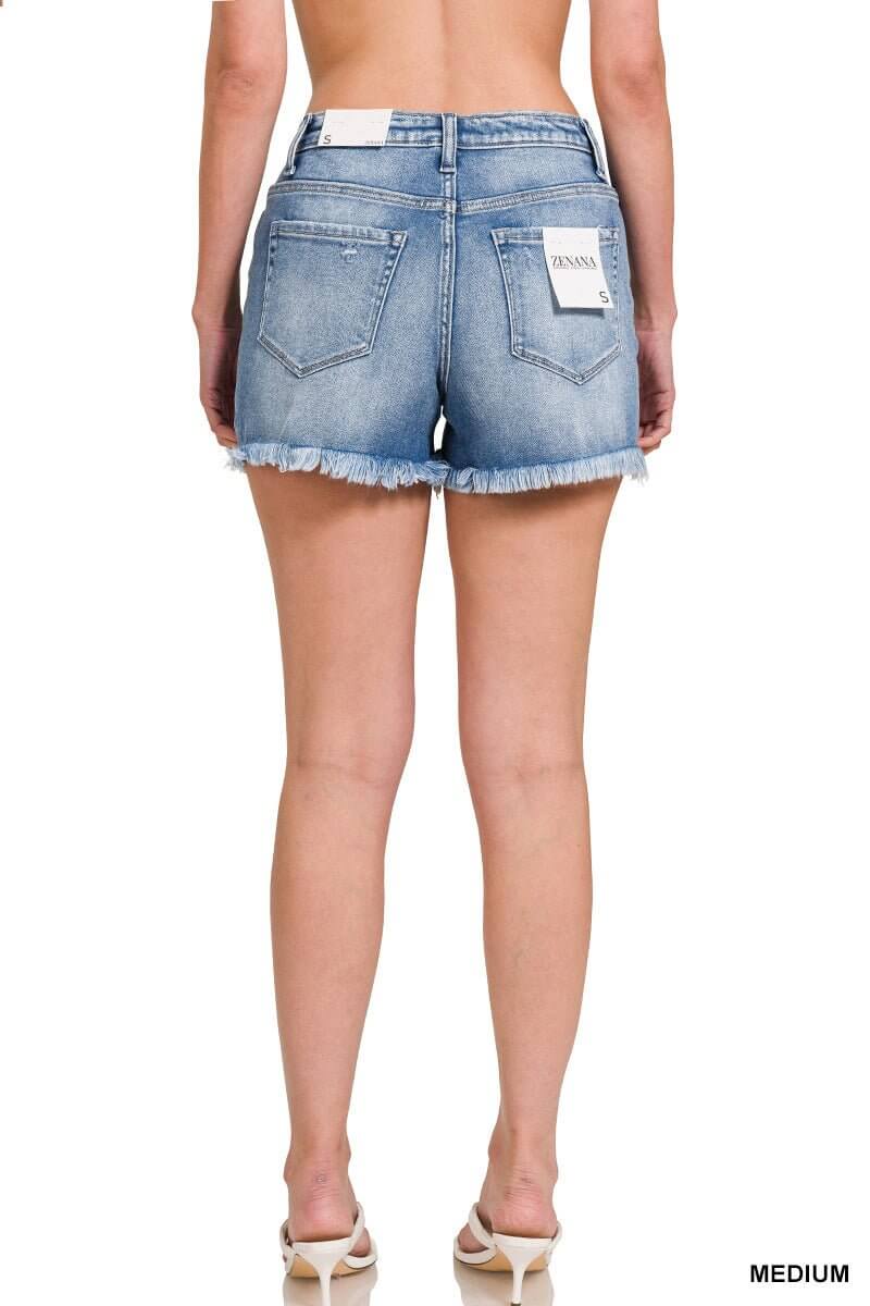 River Drift Raw Hem Mid-Rise Shorts - Lavender Hills BeautyZenanaDTP-1791