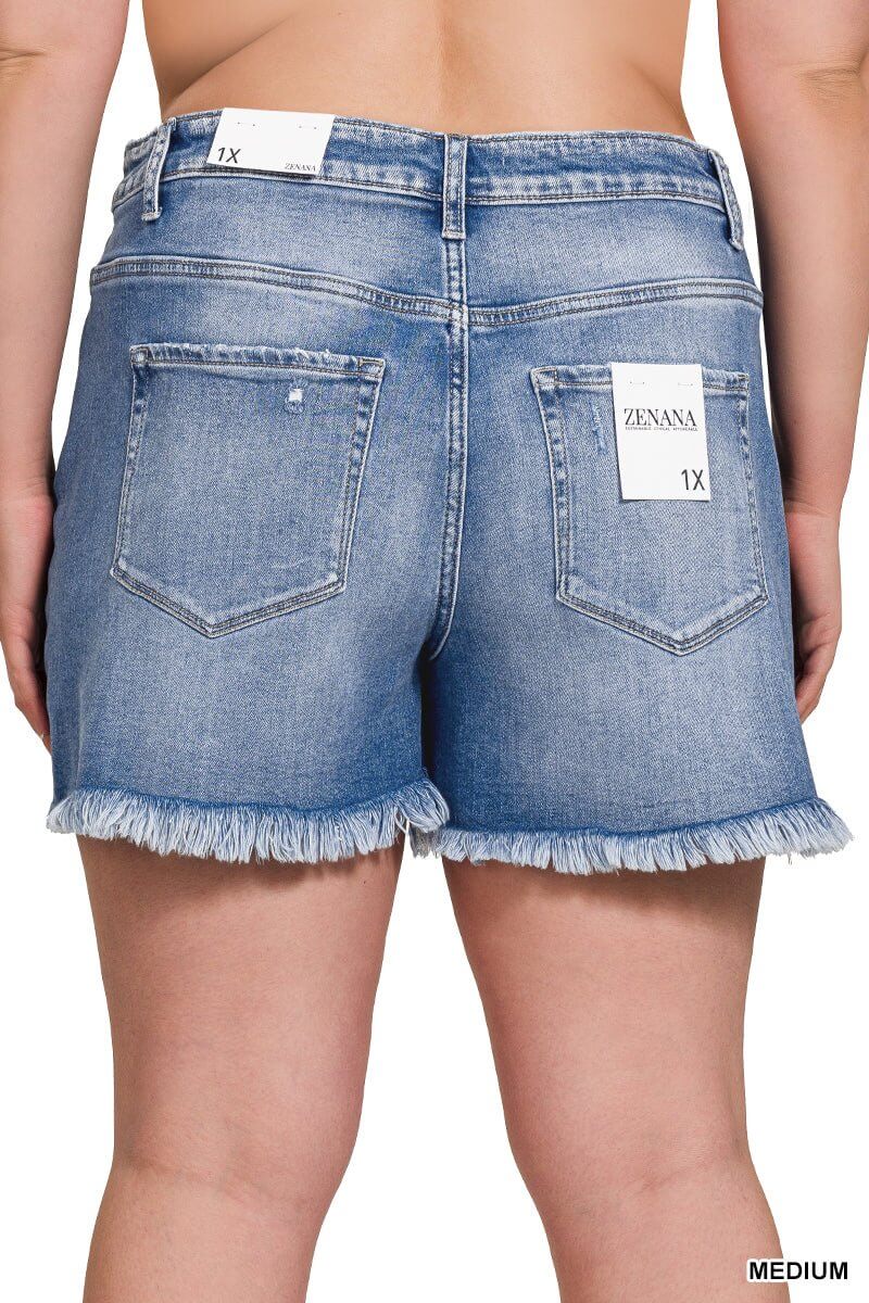 River Drift Raw Hem Mid-Rise Shorts - Lavender Hills BeautyZenanaDTP-1791