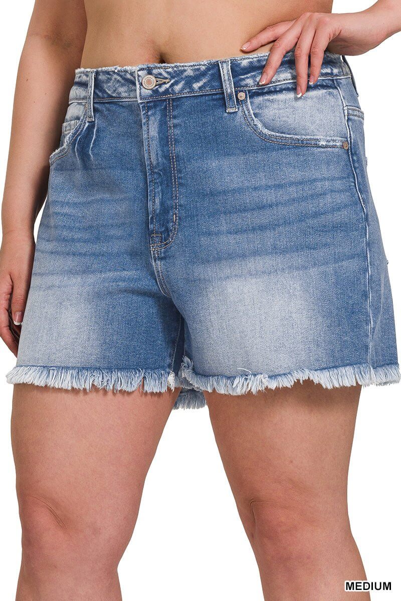 River Drift Raw Hem Mid-Rise Shorts - Lavender Hills BeautyZenanaDTP-1791