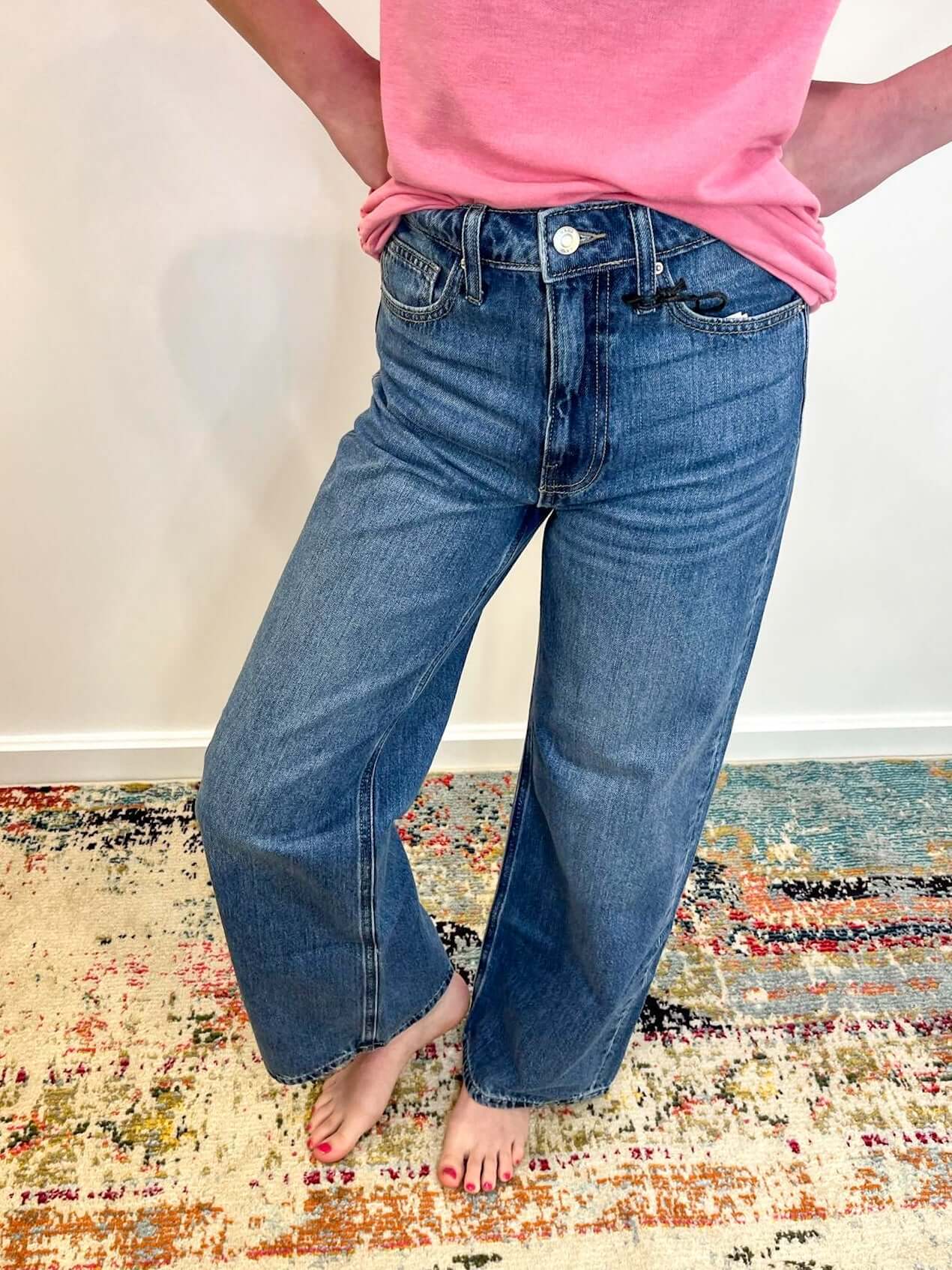 Sara High Waist Wide Leg Straight Jean - Medium Wash - Lavender Hills BeautyZenanaDTP-1973MM-25
