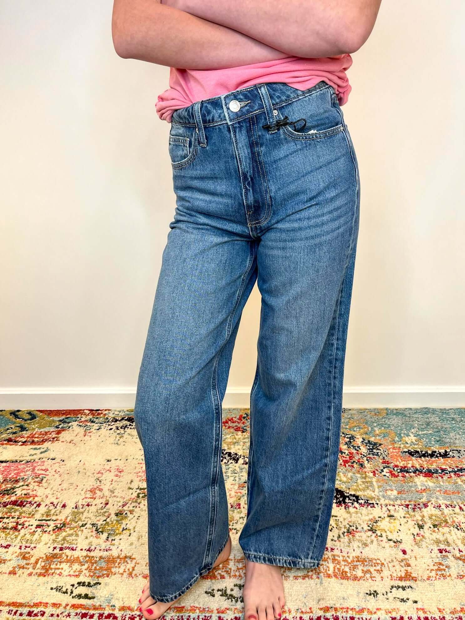 Sara High Waist Wide Leg Straight Jean - Medium Wash - Lavender Hills BeautyZenanaDTP-1973MM-25