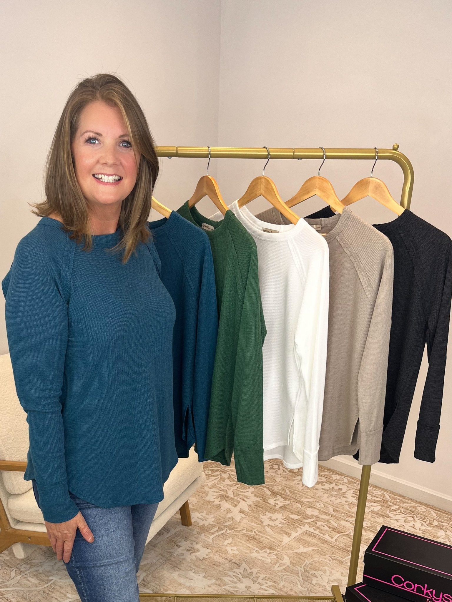 Everyday Waffle Raglan Long Sleeve Top Shirt - Lavender Hills BeautyZenanaJT - 7542M8 - TEL - S