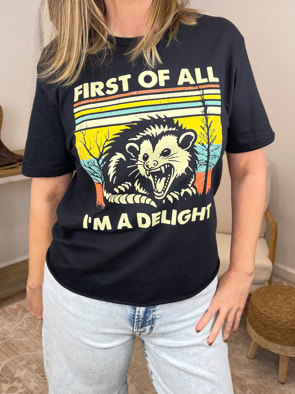 "First of All I'm a Delight" Retro Opossum T-Shirt