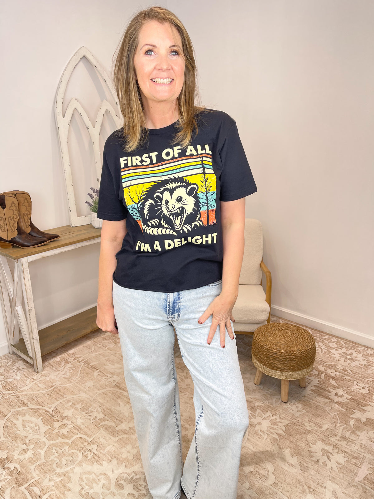 "First of All I'm a Delight" Retro Opossum T-Shirt