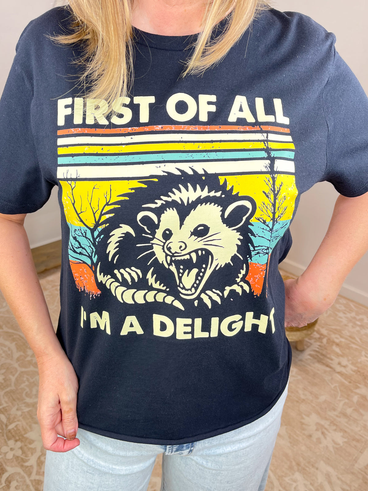 "First of All I'm a Delight" Retro Opossum T-Shirt