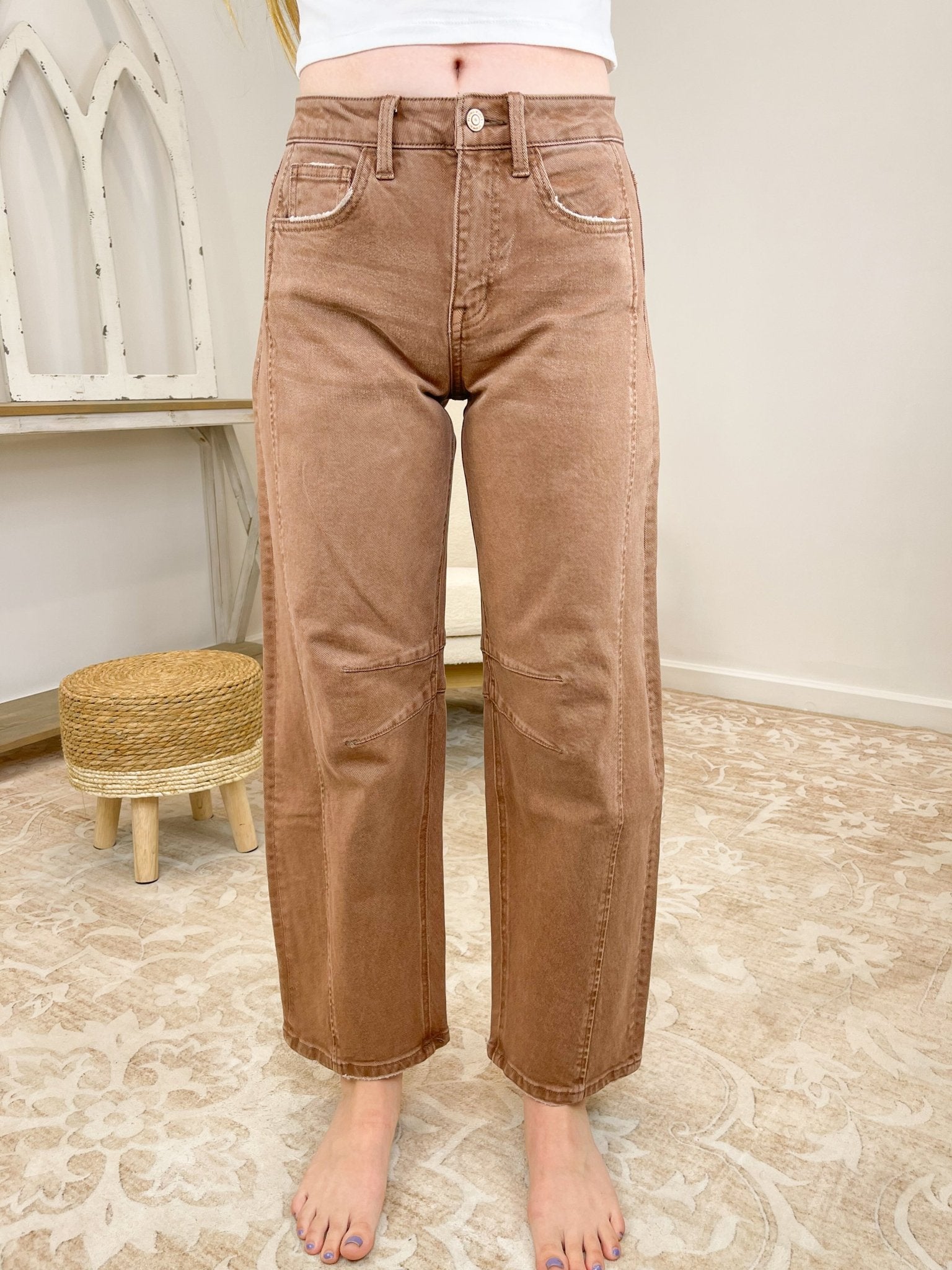 Flying Monkey High-Rise Barrel Fit Jeans - Light Cocoa - Lavender HillsFlying MonkeyF5974-LCC-24