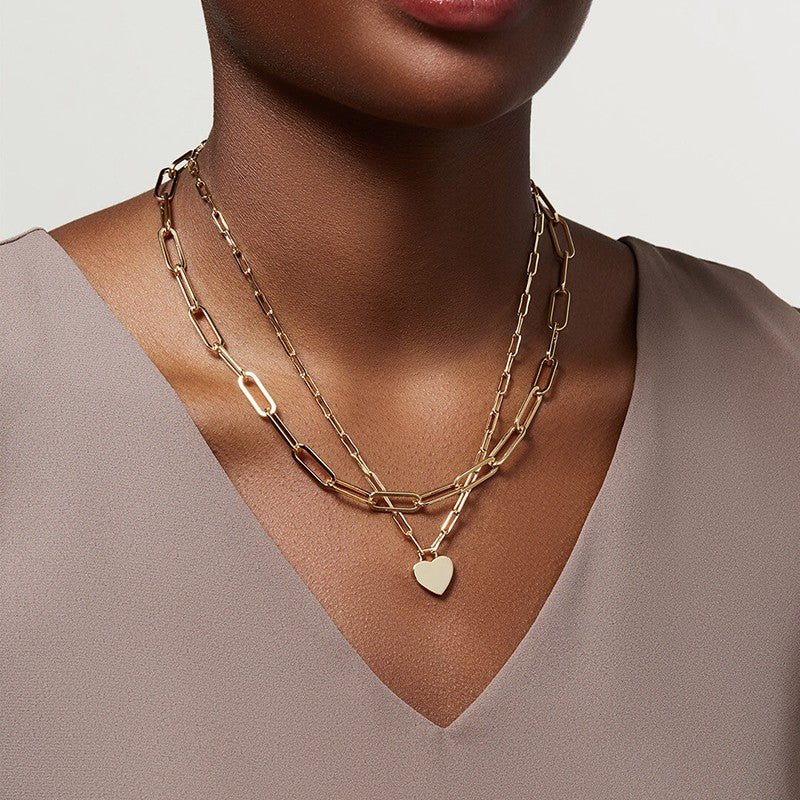 Gold Heart Layered Paperclip Link Chain Necklace - 18K Stainless Steel Tarnish Free - Lavender Hills BeautyJosslyn by Wall to Wall40NK9429