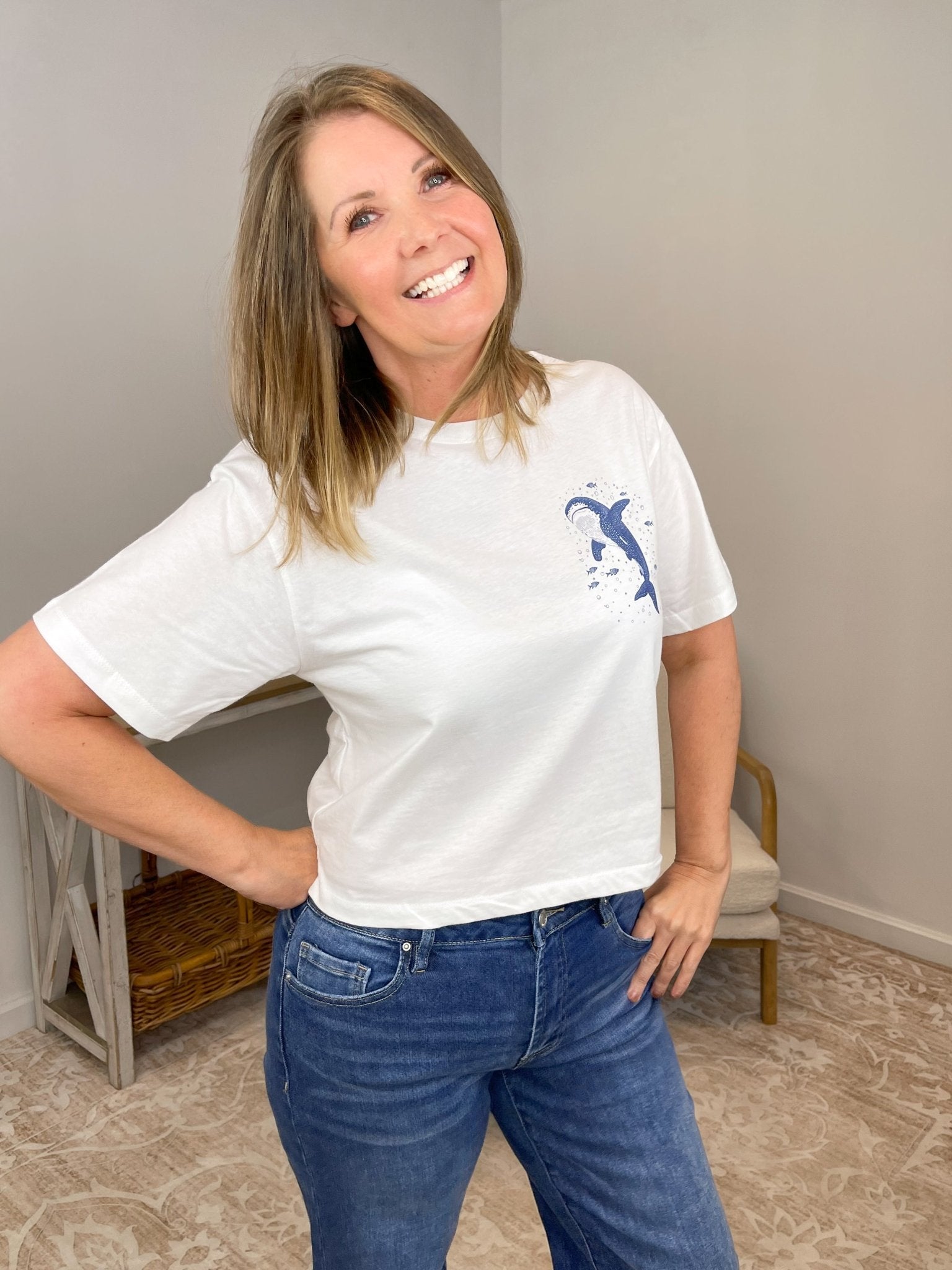 Deep Waters Whale Shark Crop Tee | Retro Isaiah 43:2 Christian Beach Shirt - Lavender HillsTallulah Bee ApparelWHL-SAH-S