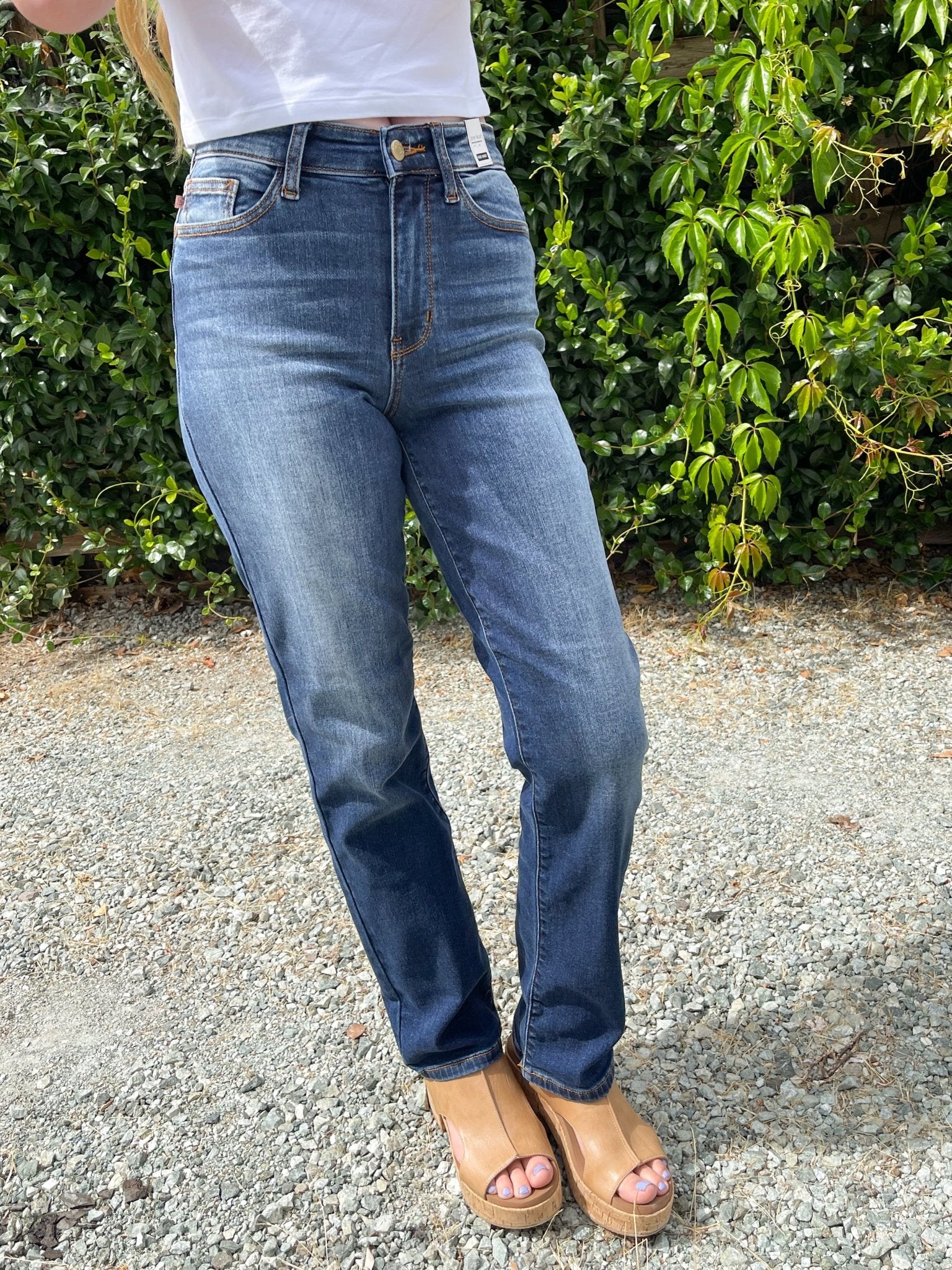 Judy Blue High-Rise Thermal Straight Leg Jeans - Vintage Dark Wash