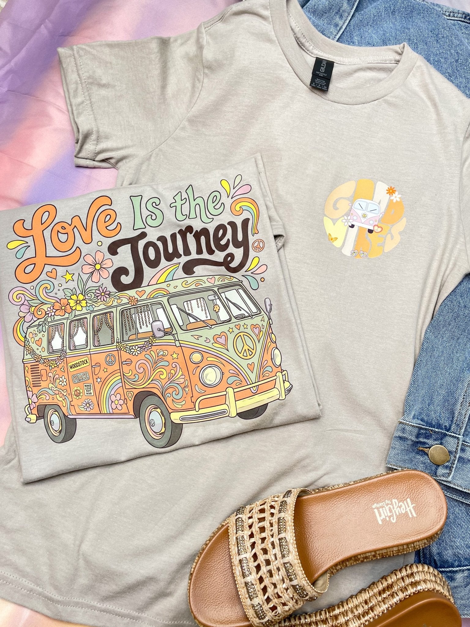 "Love Is the Journey" Retro VW Bus Graphic Tee – Groovy Hippie Style - Lavender Hills BeautyLavender Hills Beauty