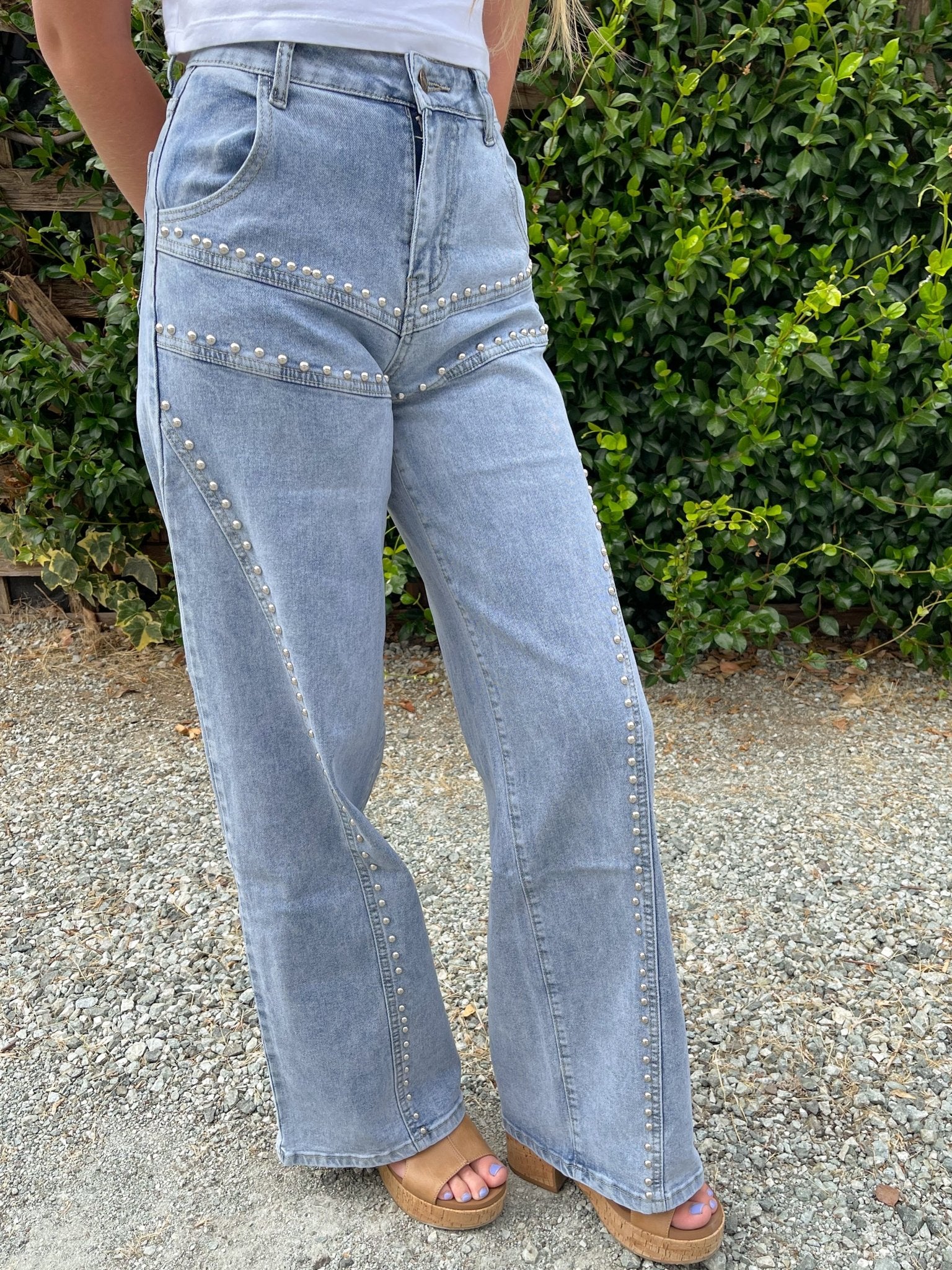 Nova Studded Wide-Leg Denim - Lavender HillsLA GirlLA1011-0