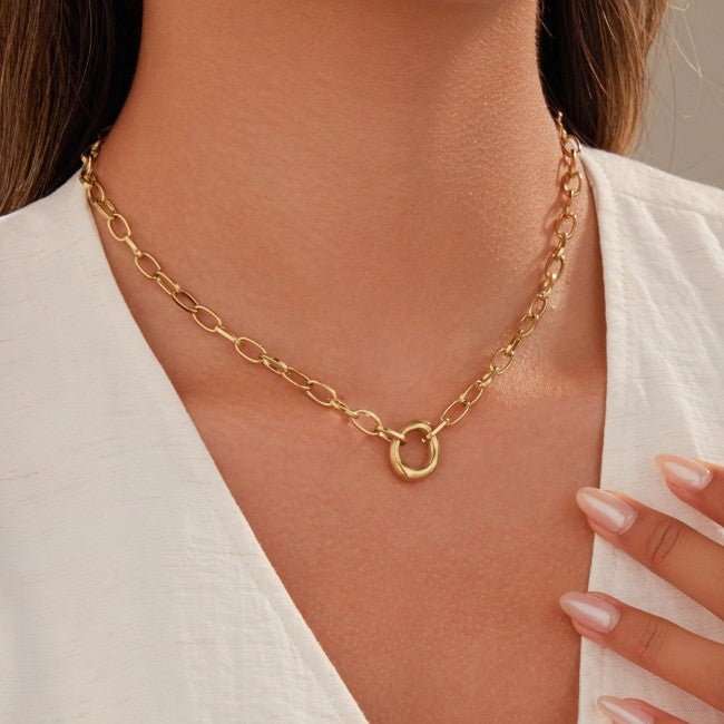 Oval Pendant Paperclip Link Chain Necklace - 18K Tarnish Free - Lavender Hills BeautyJosslyn by Wall to Wall40NK9585-GLD