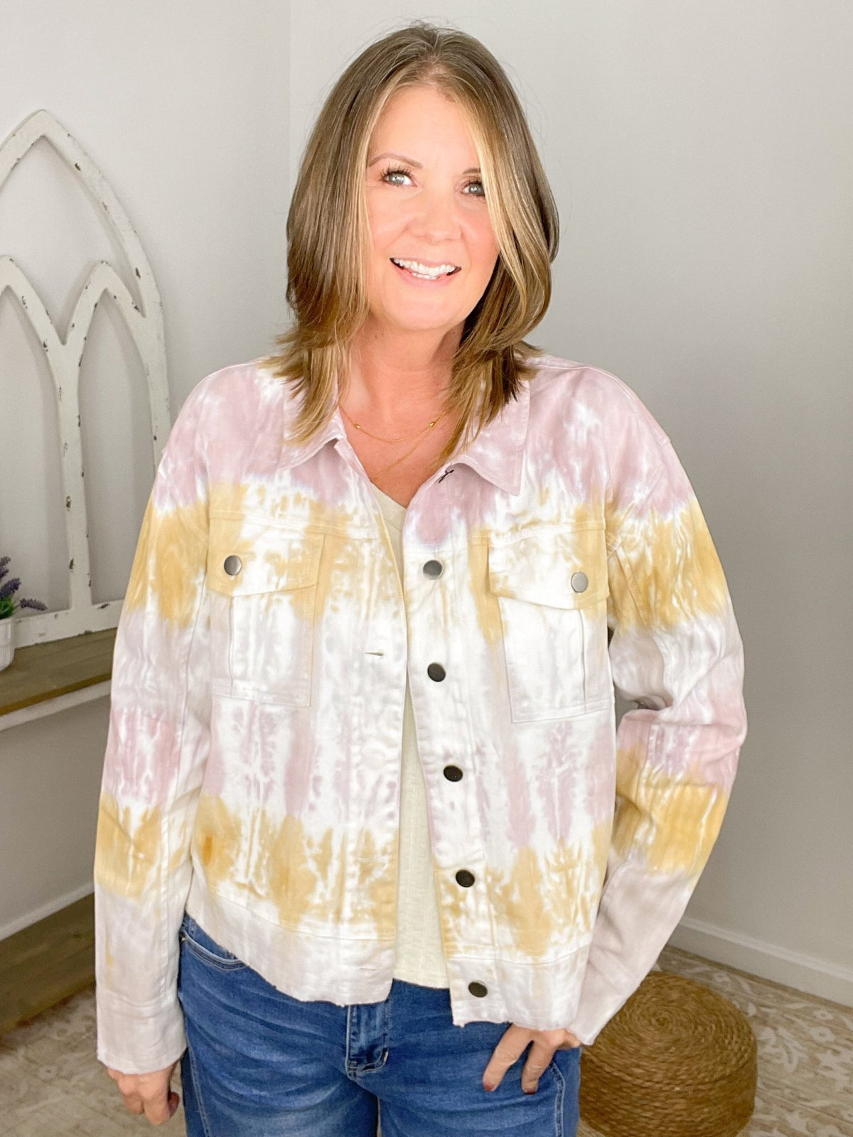 Pastel Tie-Dye Cropped Denim Jacket - Lavender HillsMystreeMYS-DYEJKT-S
