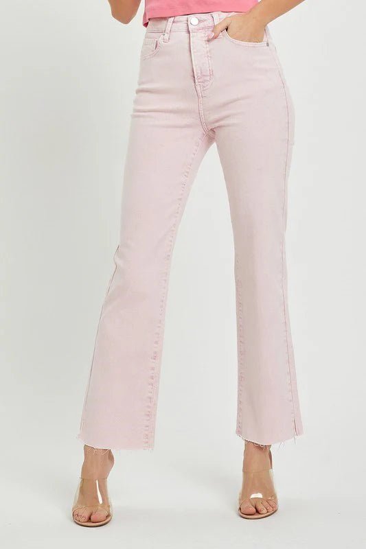 Risen Pink Acid Wash Tummy Control High - Rise Straight Jeans - Lavender Hills BeautyRisen Jeans