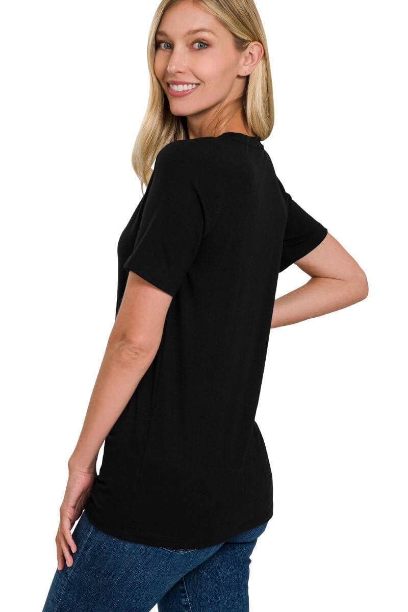 Everyday Short Sleeve Round Neck T-Shirt - Lavender Hills BeautyZenanaRT2108AB - BLK - S