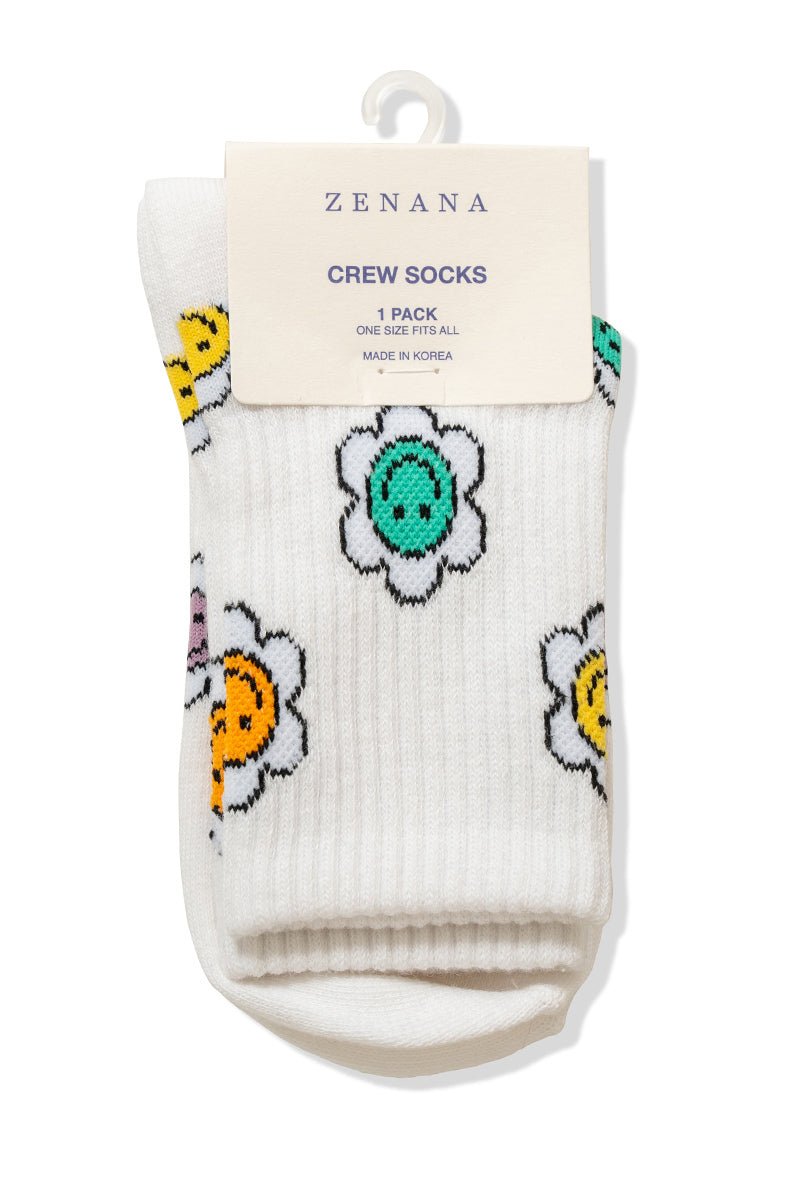 Smile Flower Socks - Lavender Hills BeautyZenanaSO-821-WHT