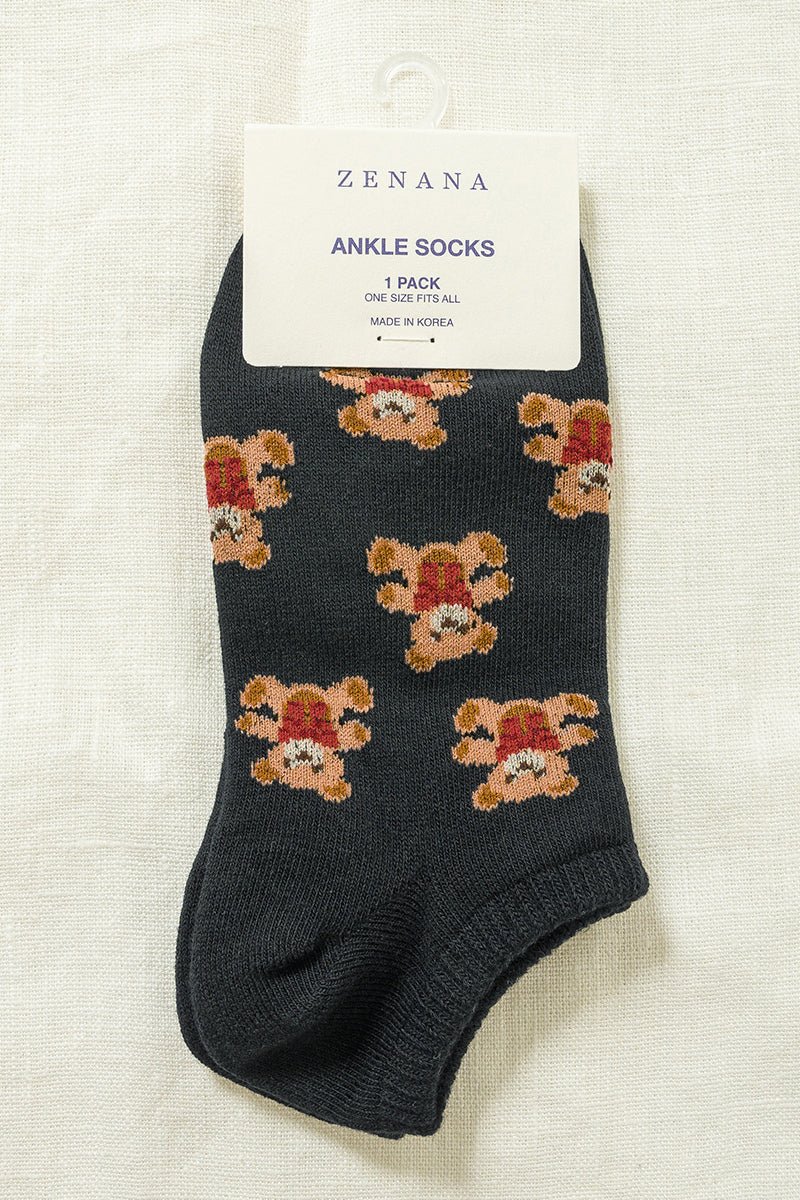 Bear Print Ankle Socks - Lavender Hills BeautyZenanaSO-825-BLK