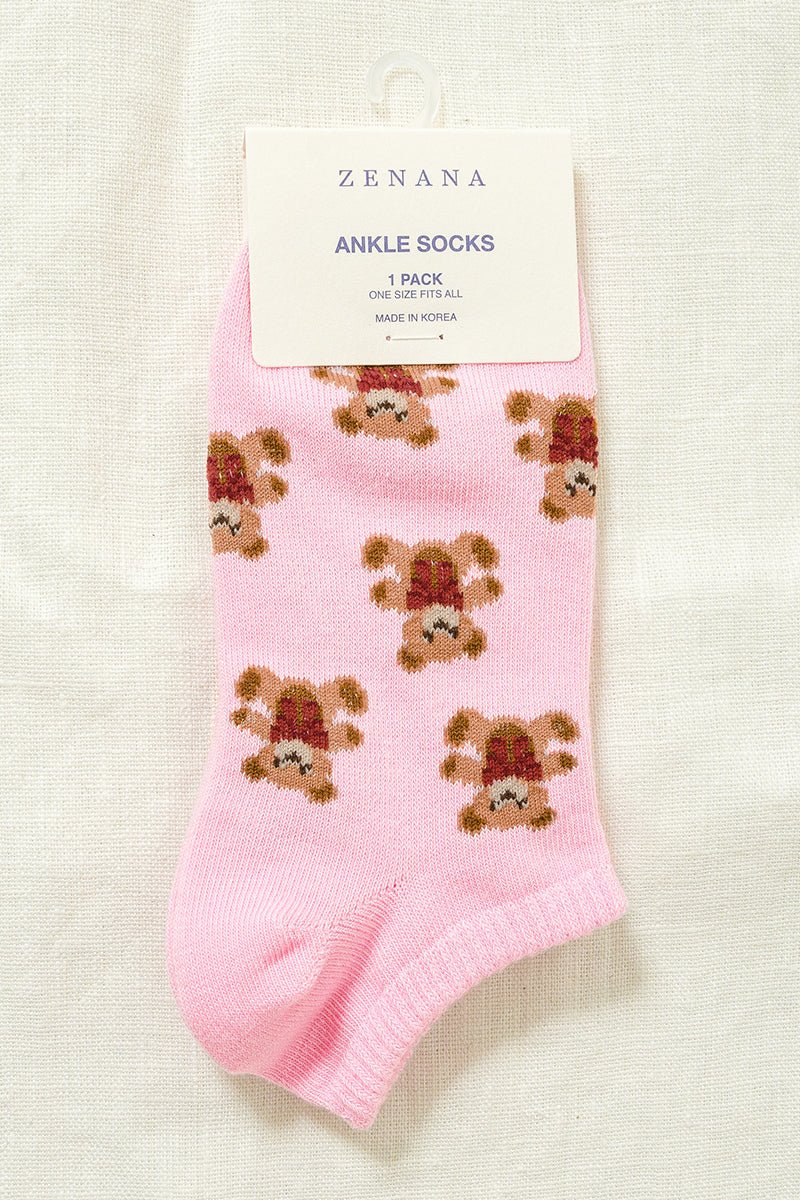 Bear Print Ankle Socks - Lavender Hills BeautyZenanaSO-825-BLK