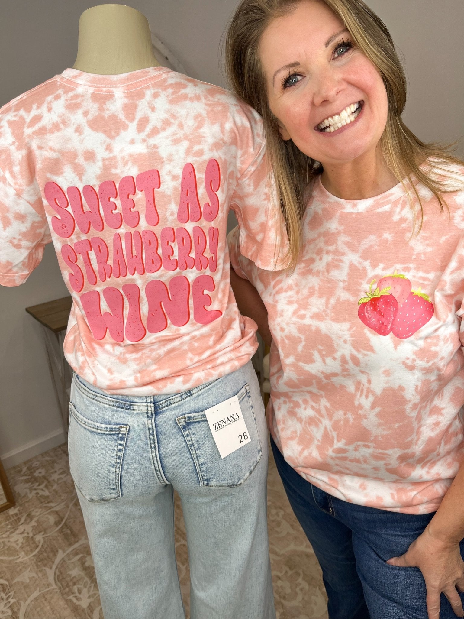 "Sweet As Strawberry Wine" Rose Tie - Dye Graphic Tee - Lavender Hills BeautyLavender Hills Beauty