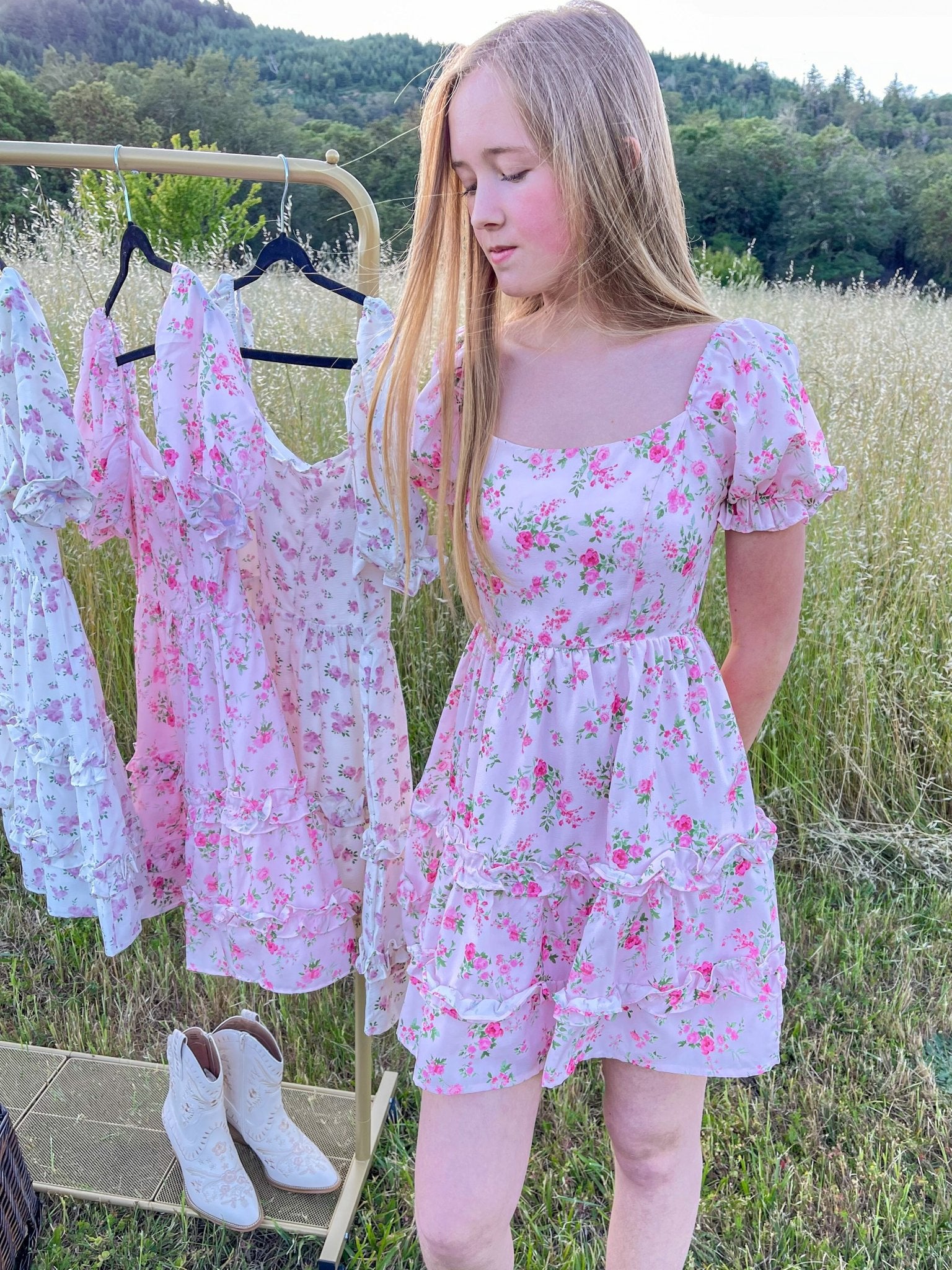 Cottage Charm Floral Smocked Mini Dress - Lavender HillsLavender Hills BeautyP60410-WHT-XXS