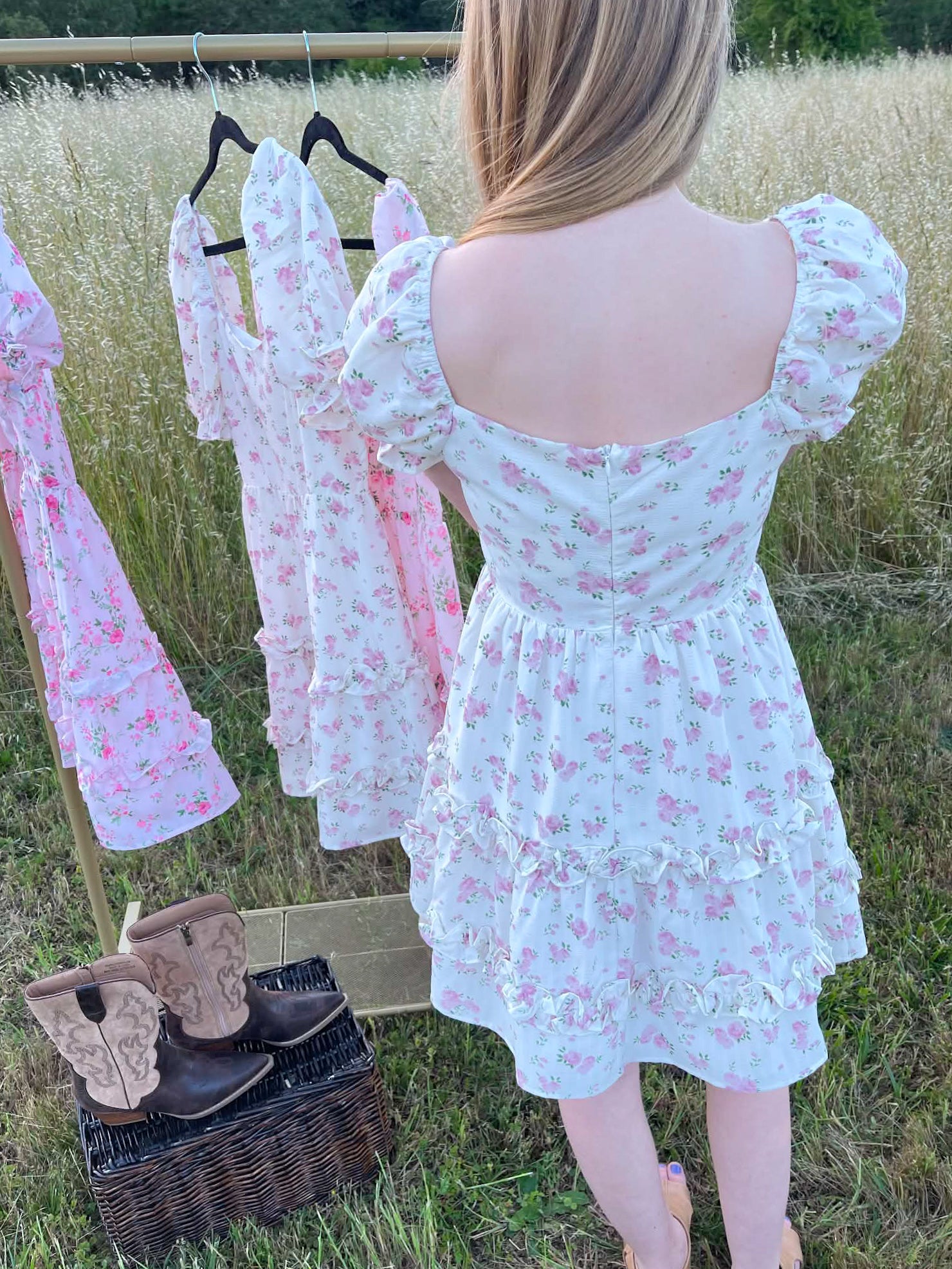 Cottage Charm Floral Smocked Mini Dress - Lavender HillsLavender Hills BeautyP60410-WHT-XXS