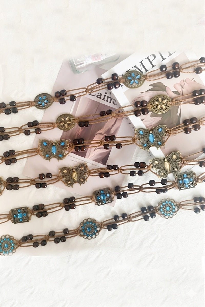 Boho Chic Braided Waist Rope Belt – Adjustable Vintage Beaded Belt - Lavender Hills BeautyZenanaU-431-F