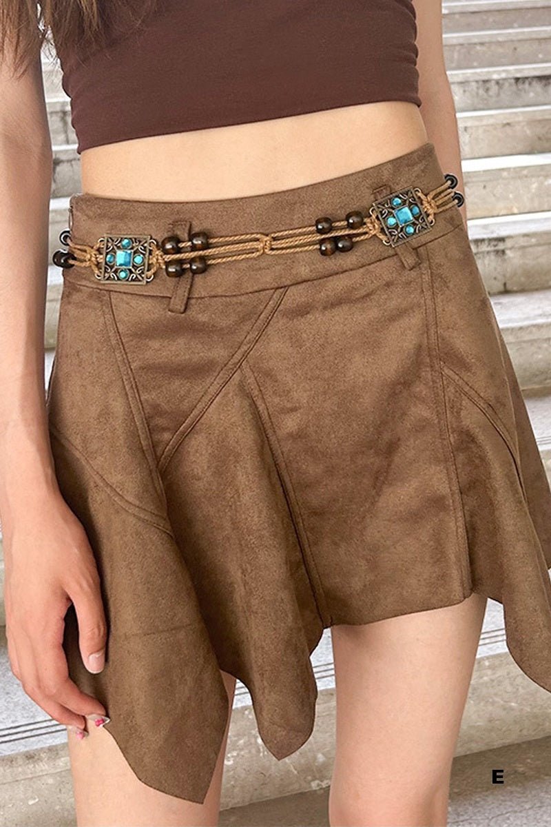 Boho Chic Braided Waist Rope Belt – Adjustable Vintage Beaded Belt - Lavender Hills BeautyZenanaU-431-F