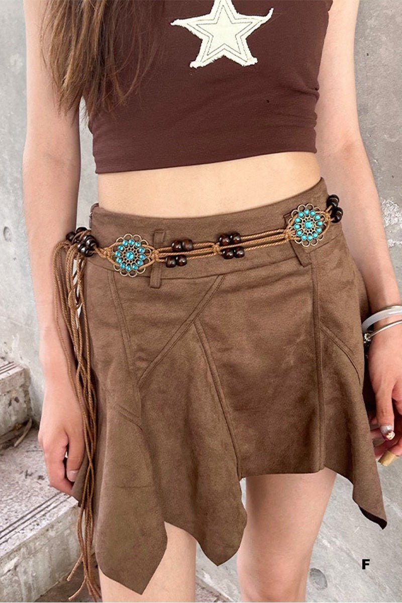 Boho Chic Braided Waist Rope Belt – Adjustable Vintage Beaded Belt - Lavender Hills BeautyZenanaU-431-F