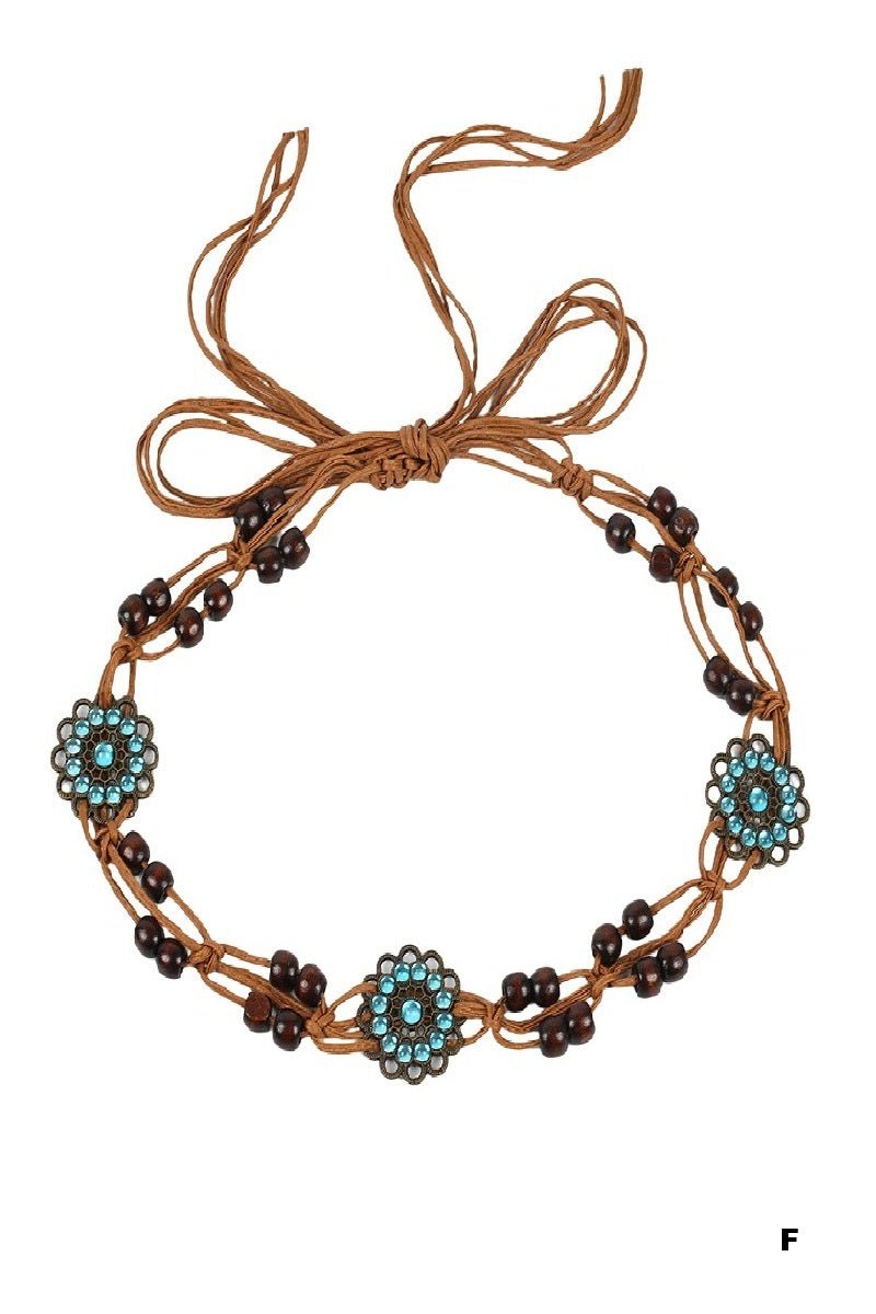 Boho Chic Braided Waist Rope Belt – Adjustable Vintage Beaded Belt - Lavender Hills BeautyZenanaU-431-F