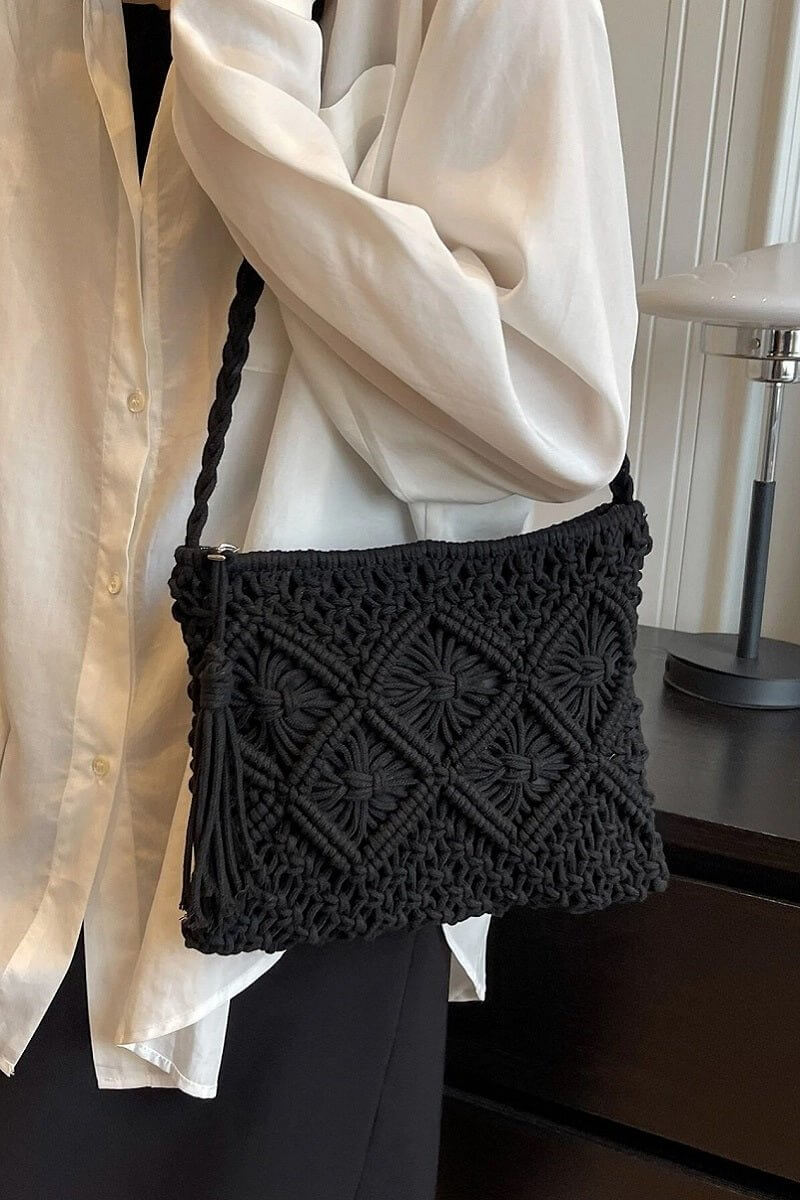 Woven Macrame Shoulder Purse Bag - Lavender Hills BeautyLavender Hills BeautyU-259-