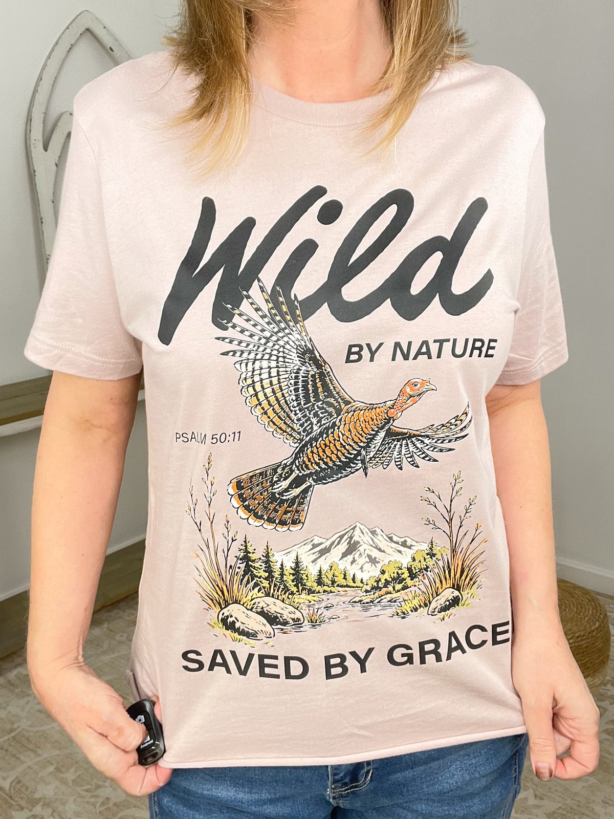 Wild by Nature Saved by Grace Christian Boxy Tee - Psalm 50:11 Graphic T-Shirt