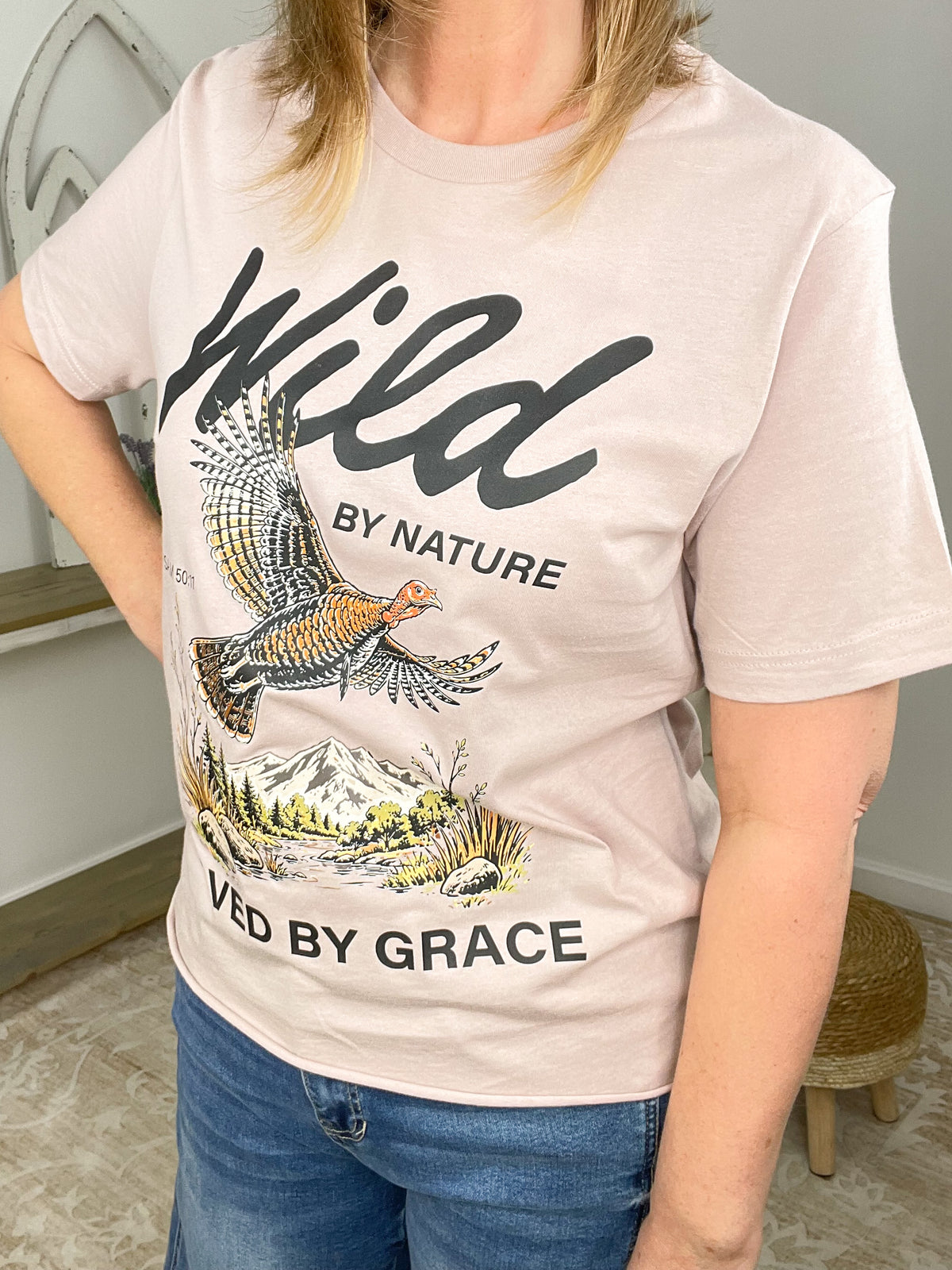 Wild by Nature Saved by Grace Christian Boxy Tee - Psalm 50:11 Graphic T-Shirt