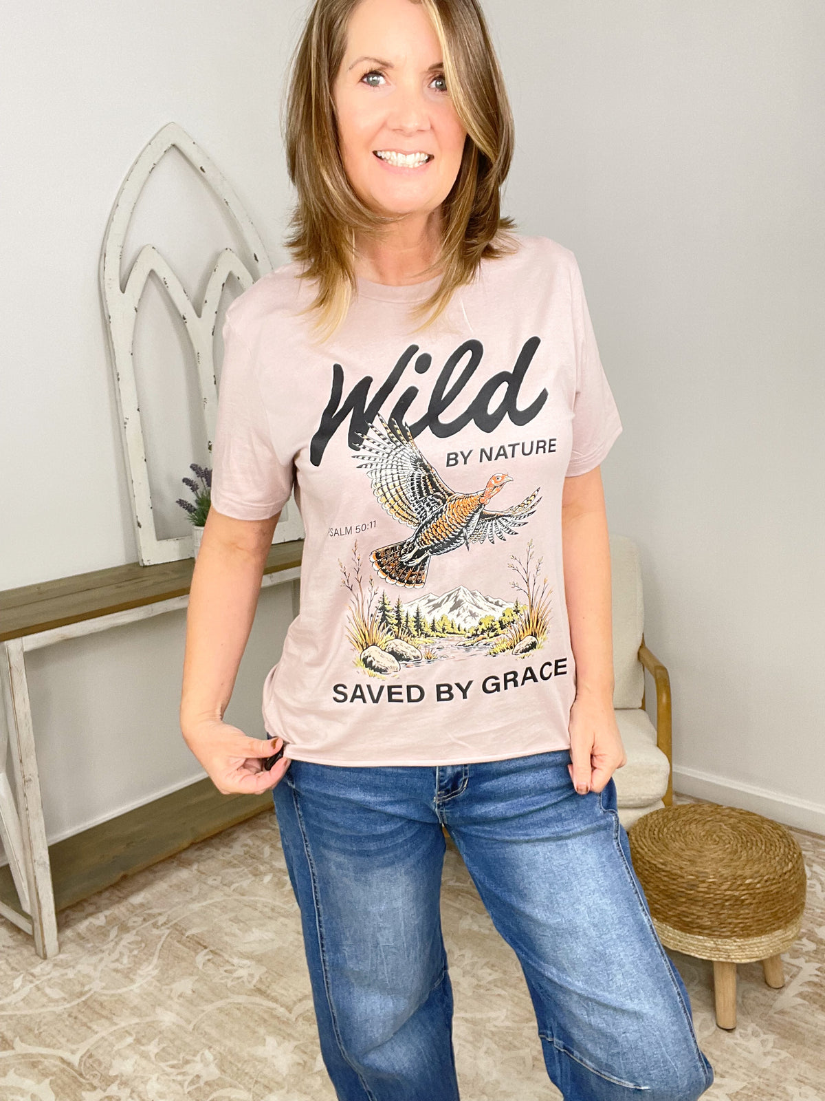 Wild by Nature Saved by Grace Christian Boxy Tee - Psalm 50:11 Graphic T-Shirt
