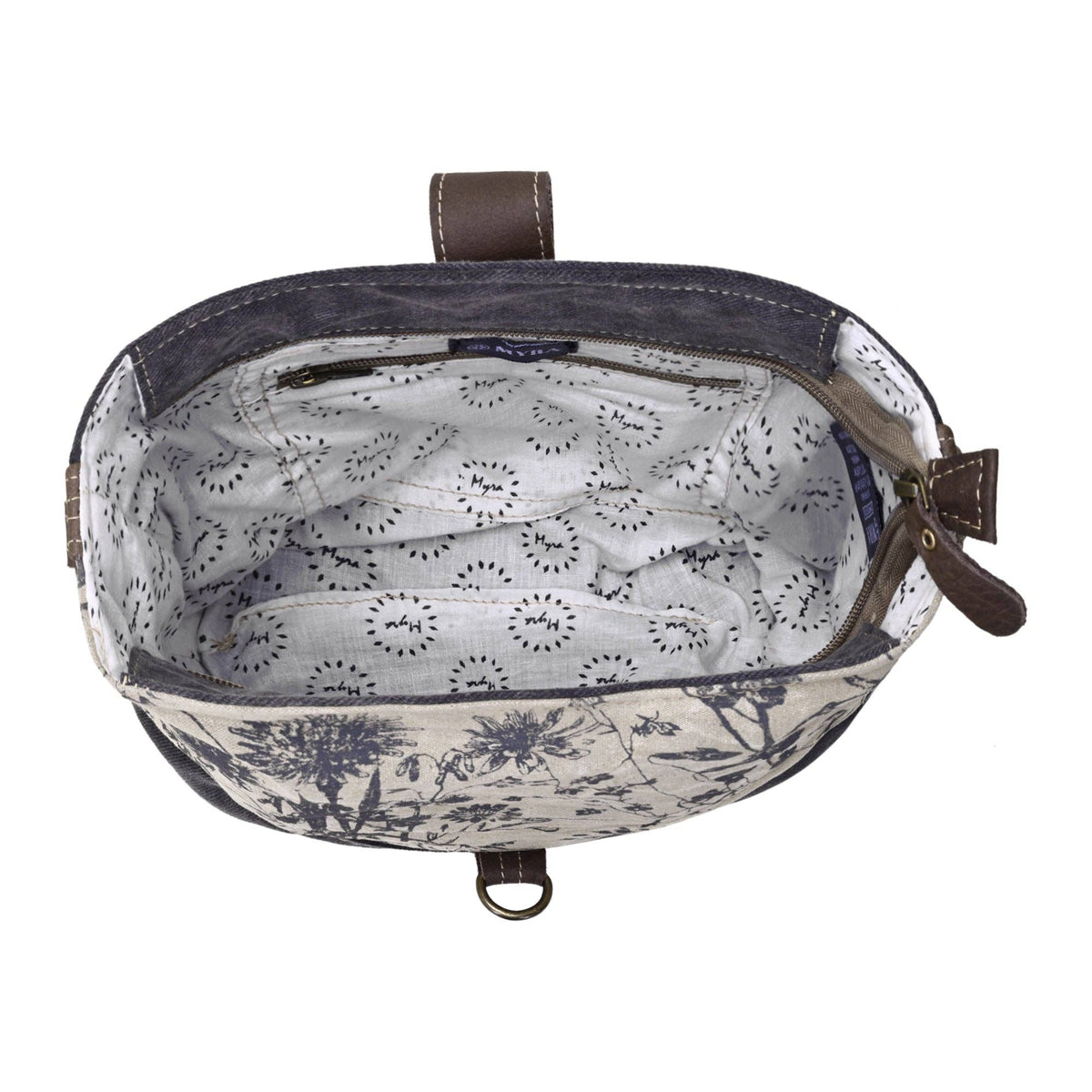 Debonair Vintage Floral Canvas & Hairon Leather Shoulder Bag - Lavender HillsMyra BagS-2663