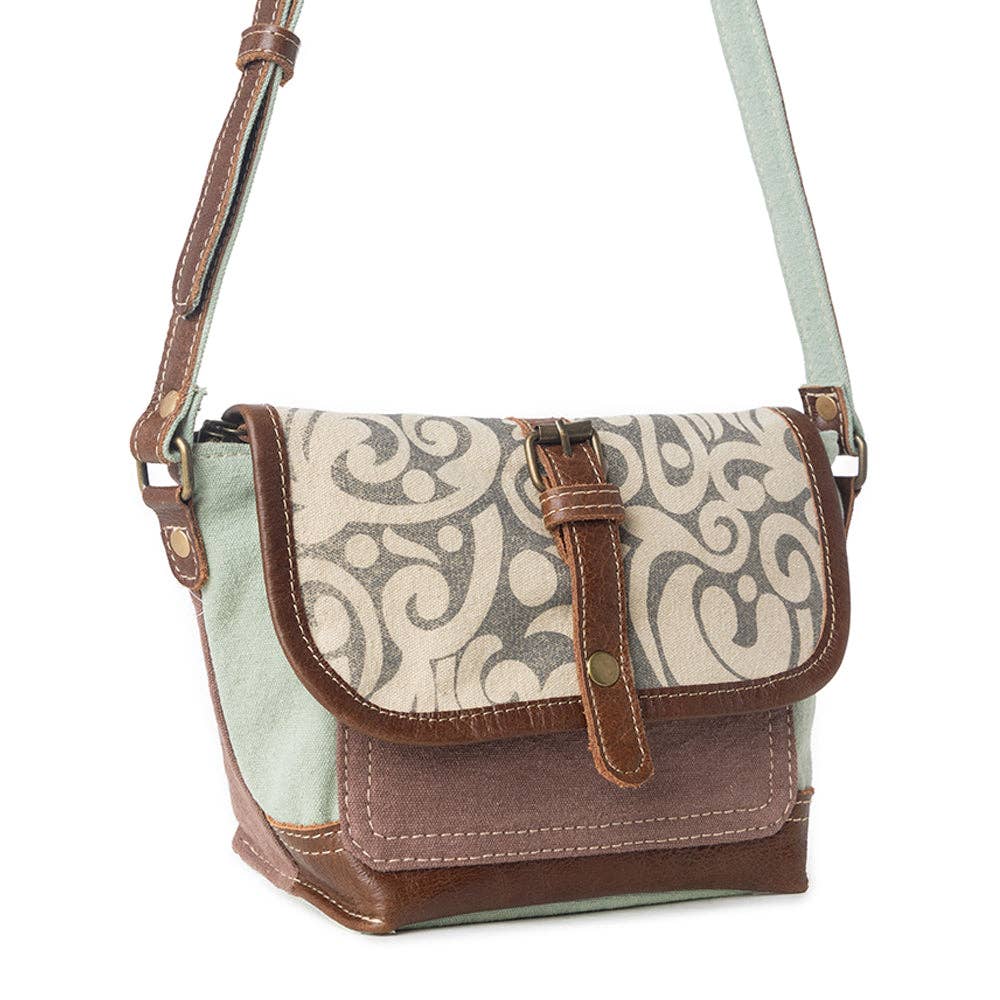 Vintage Leaf Print Canvas & Leather Crossbody Bag - Lavender HillsMyra BagS-1153