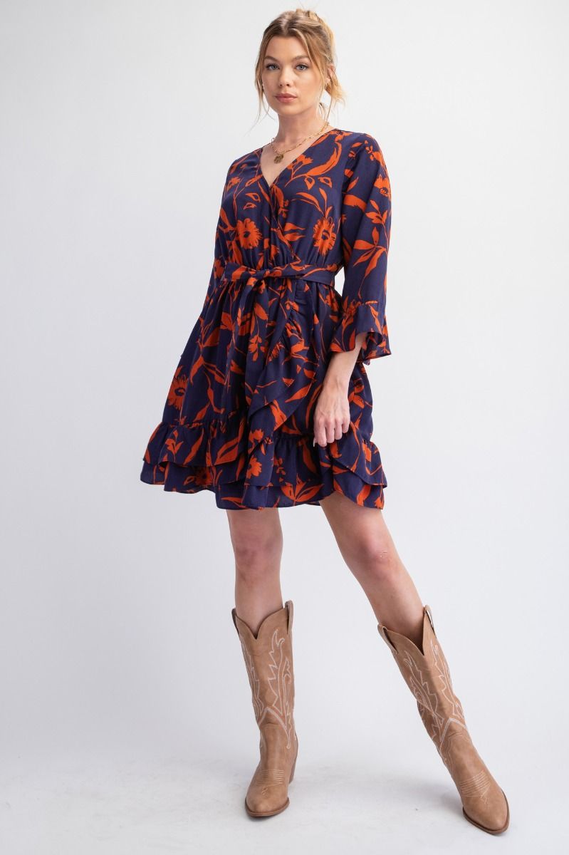 Midnight Floral Surplice Wrap Dress - Lavender Hills BeautyEaselED25573-MDBL-S