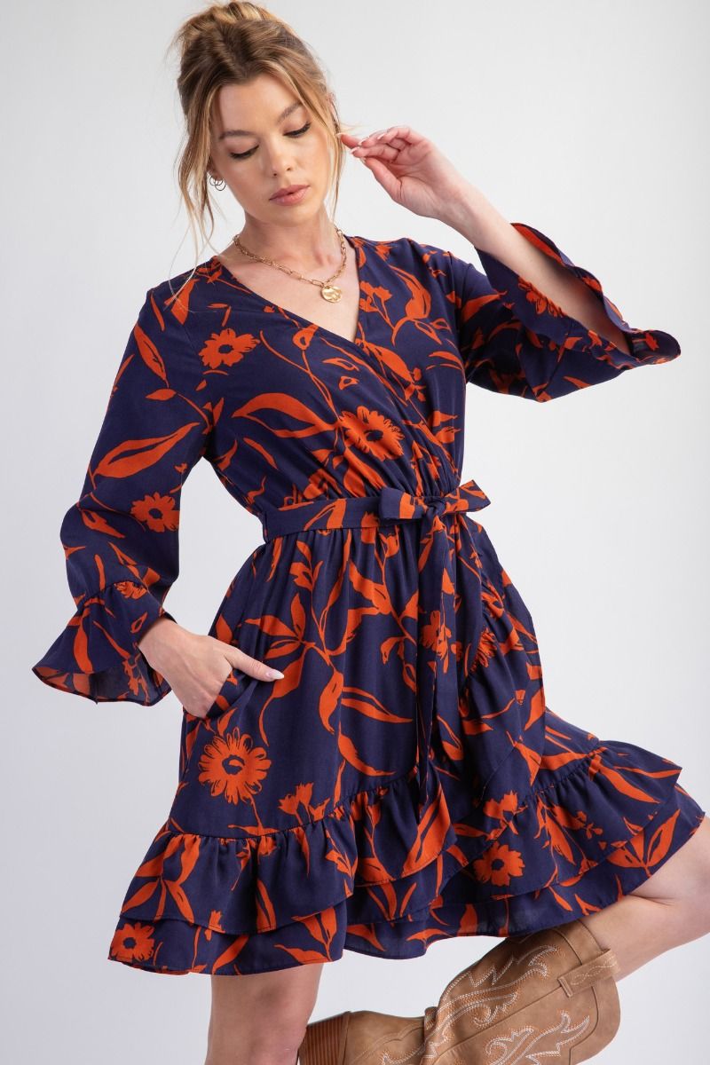 Midnight Floral Surplice Wrap Dress - Lavender Hills BeautyEaselED25573-MDBL-S
