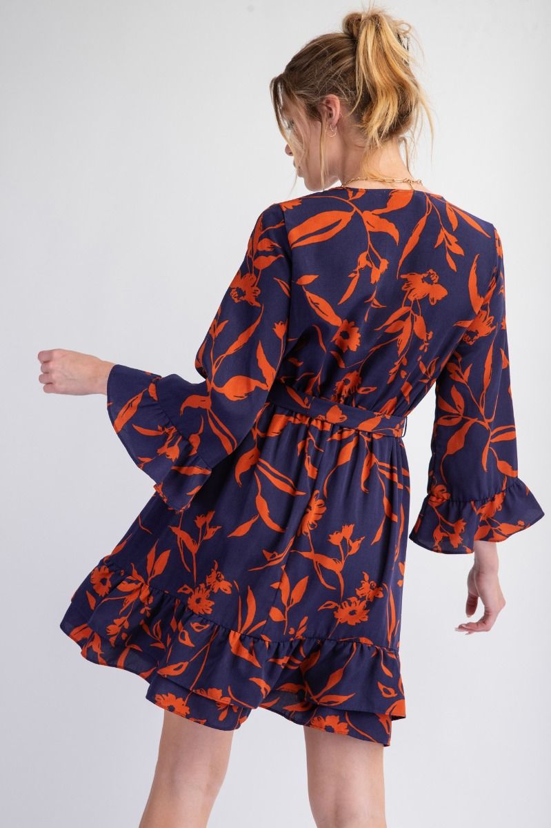Midnight Floral Surplice Wrap Dress - Lavender Hills BeautyEaselED25573-MDBL-S