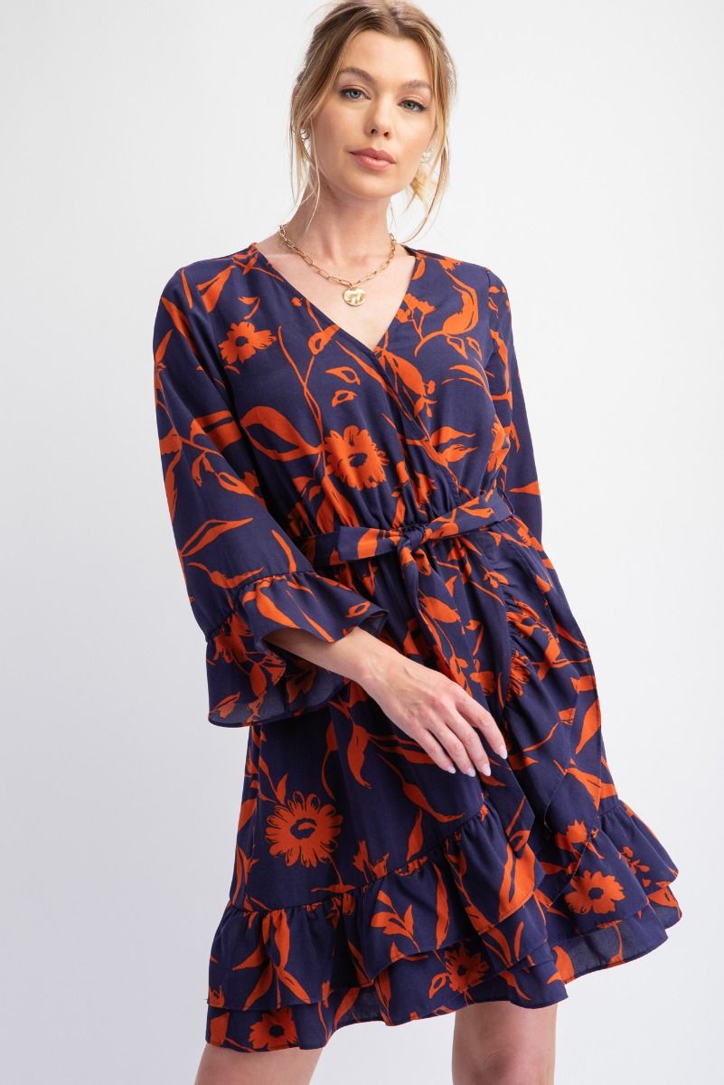 Midnight Floral Surplice Wrap Dress - Lavender Hills BeautyEaselED25573-MDBL-S