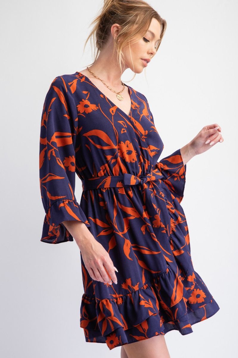 Midnight Floral Surplice Wrap Dress - Lavender Hills BeautyEaselED25573-MDBL-S