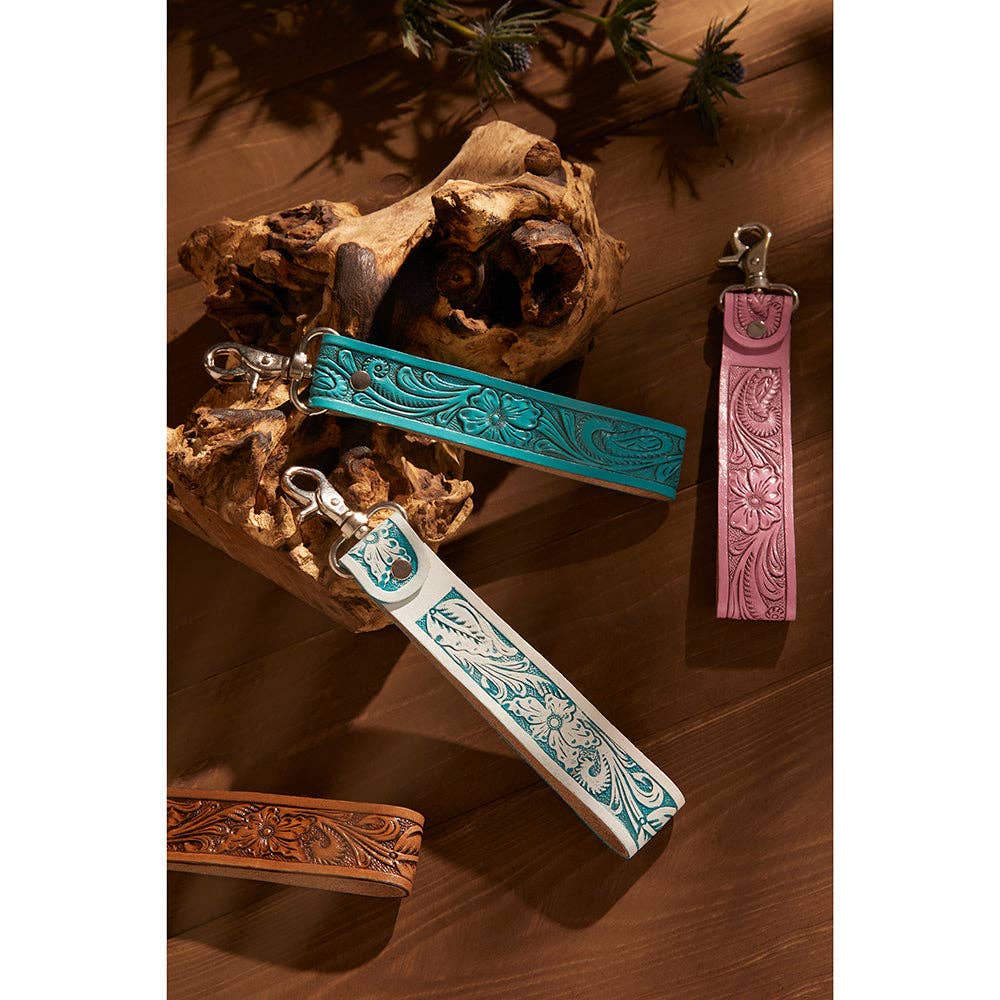 Blooming Meadow Western Pink Hand-Tooled Leather Key Fob - Lavender HillsMyra BagS-10837