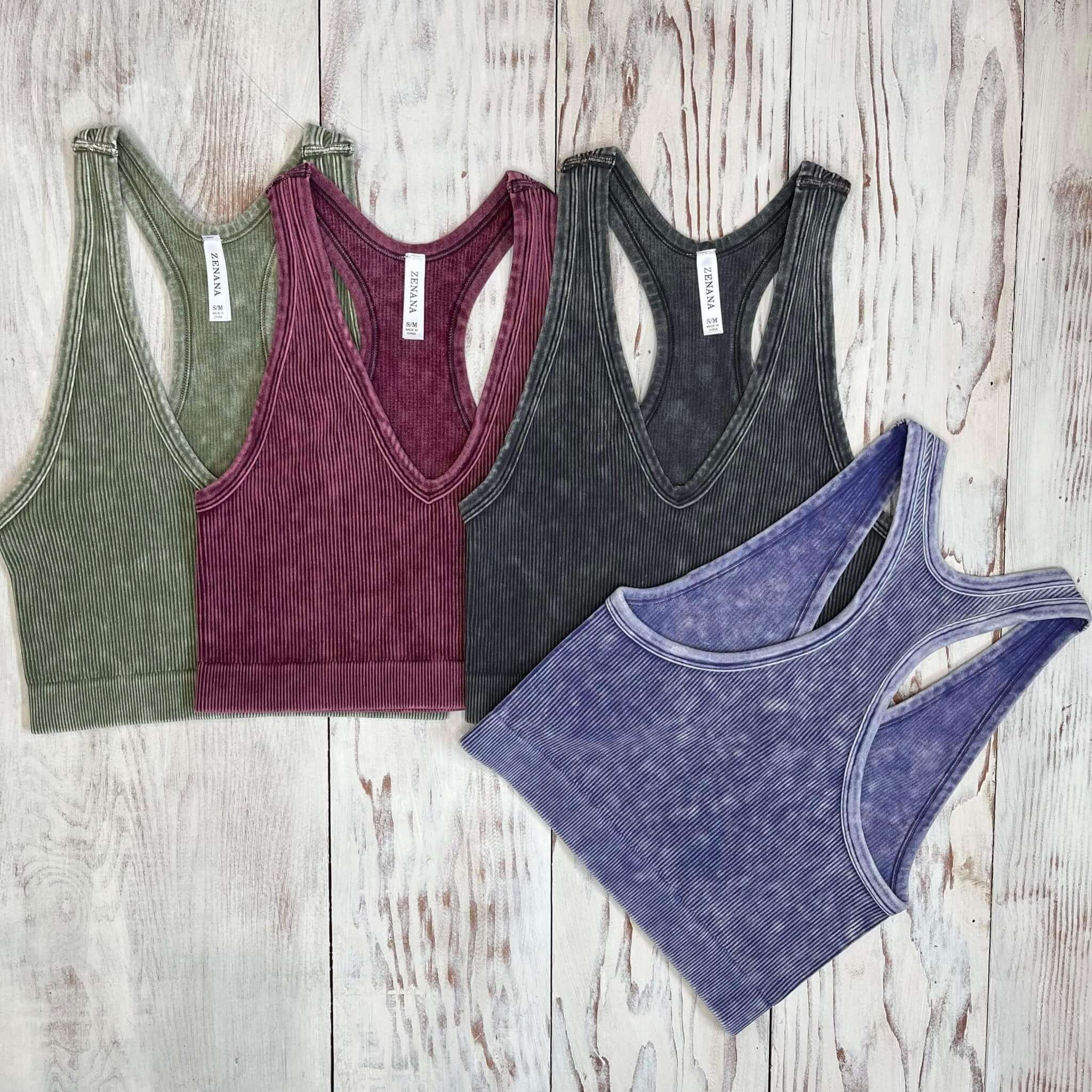 Bombshell V-Neck Racerback Brami Cropped Tank Top - Blueberry - Lavender Hills BeautyZenana