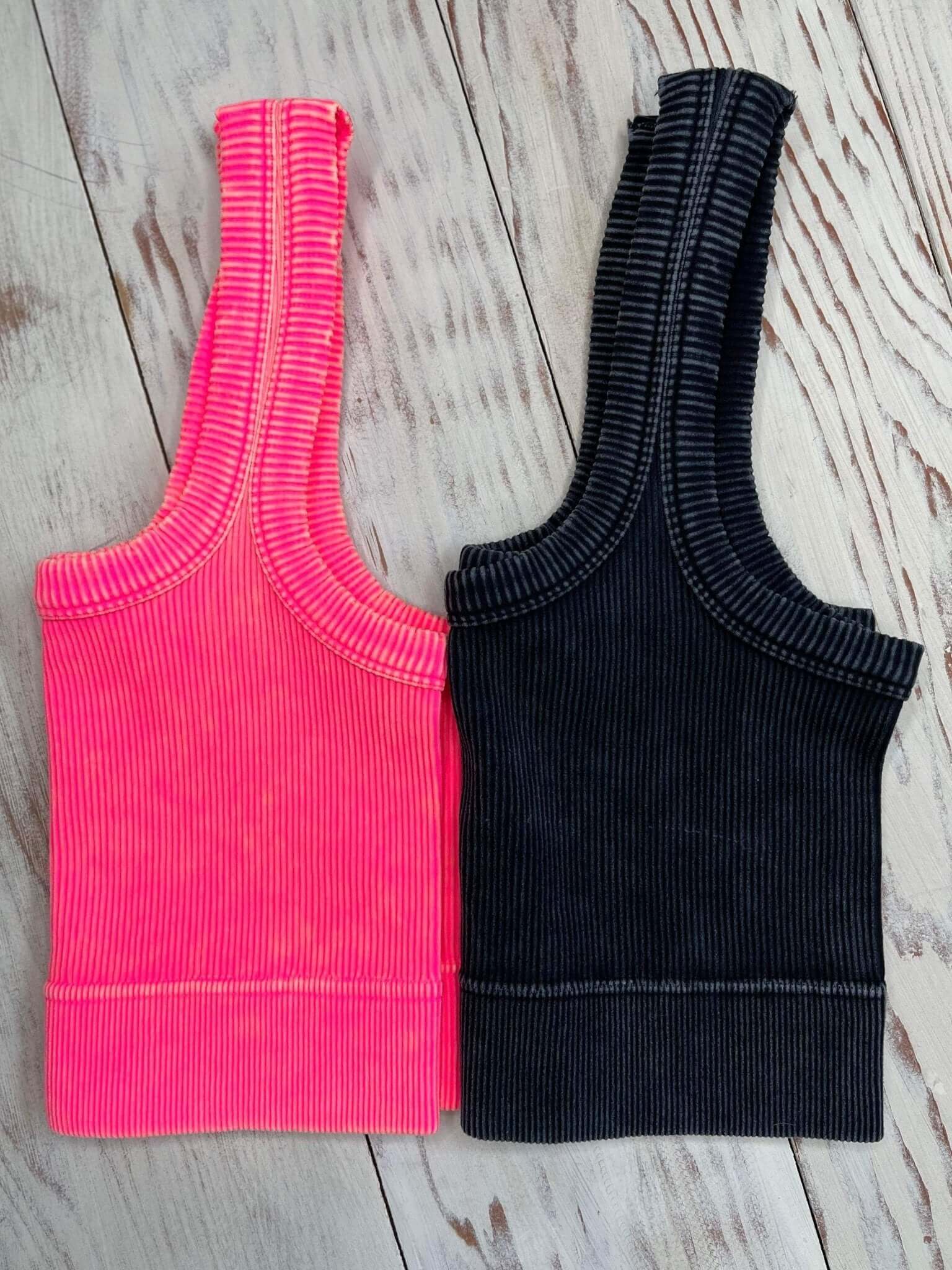 Flirty Square Neck Brami Cropped Tank Top - Coral Fuchsia - Lavender Hills BeautyZenana
