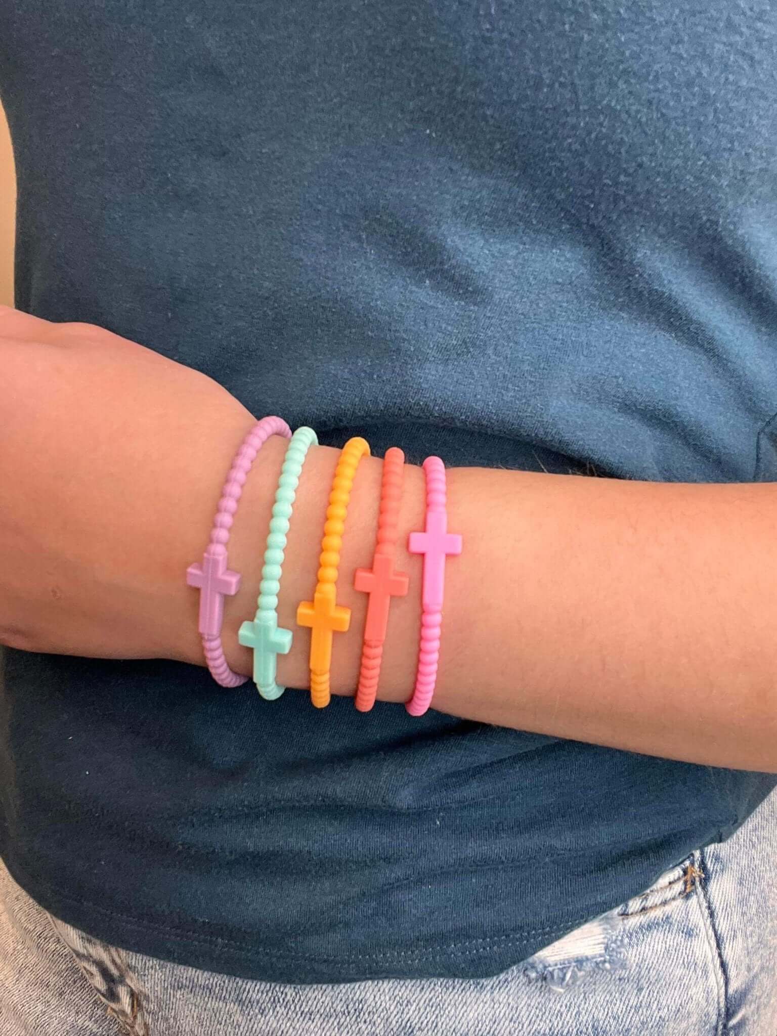 Cross Beaded Silicone Bracelets Set of 5 - Pastel - Lavender Hills BeautyLavender Hills BeautyP8528S