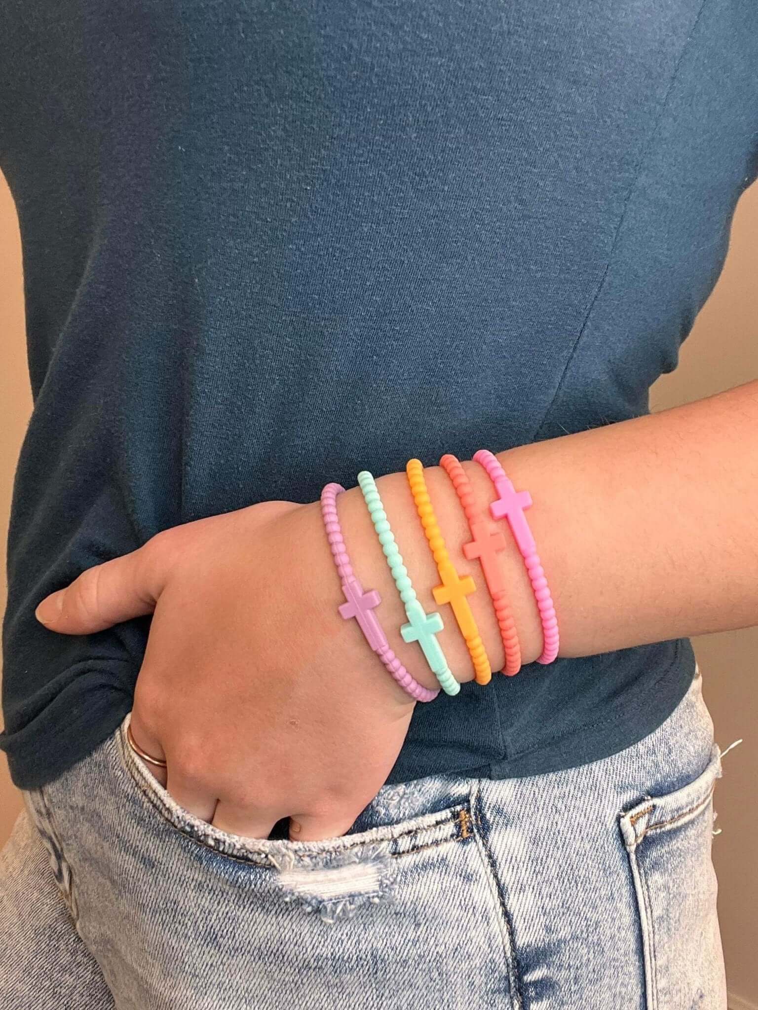 Cross Beaded Silicone Bracelets Set of 5 - Pastel - Lavender Hills BeautyLavender Hills BeautyP8528S
